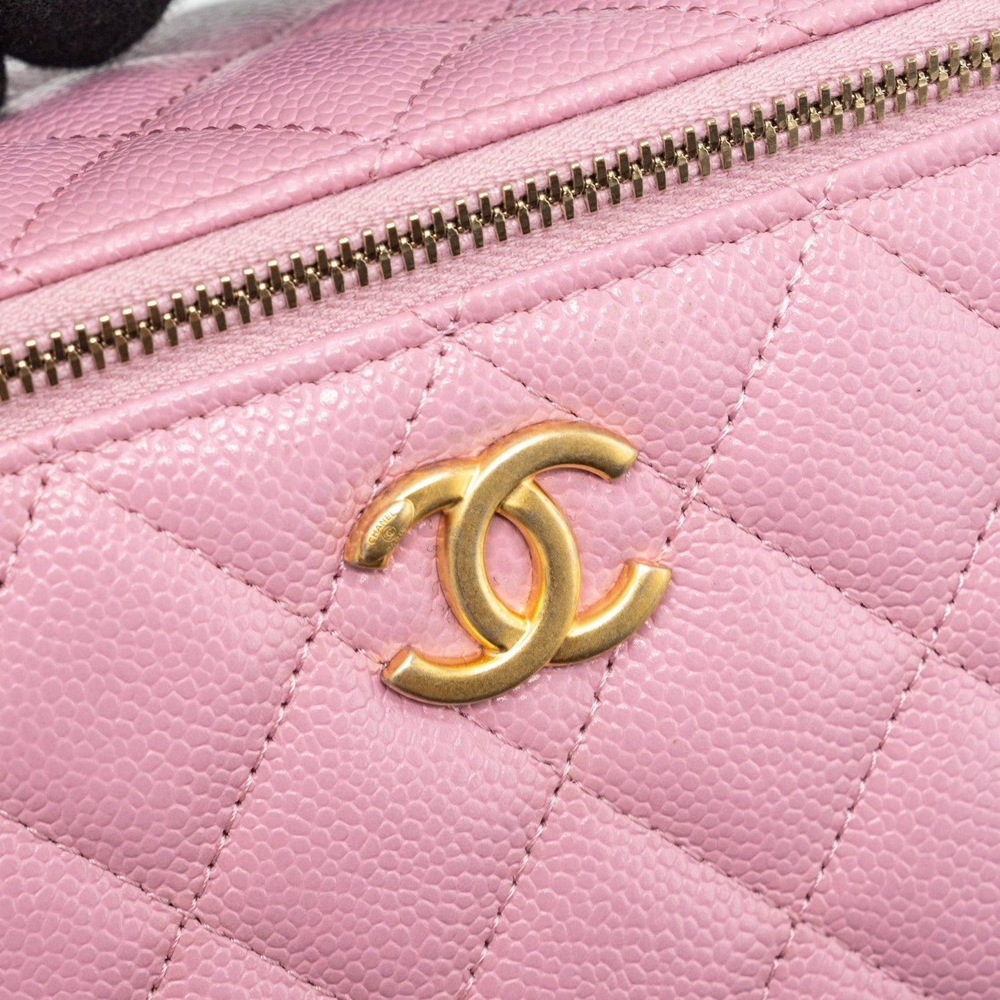 Chanel Letter Top Handle Long Vanity With Chain Caviar Pink