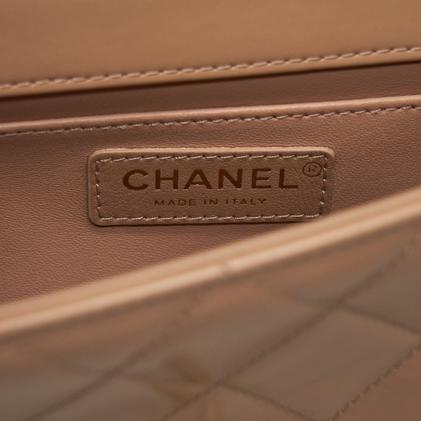 Chanel 21A Gold Crush Flap Bag Calfskin Beige
