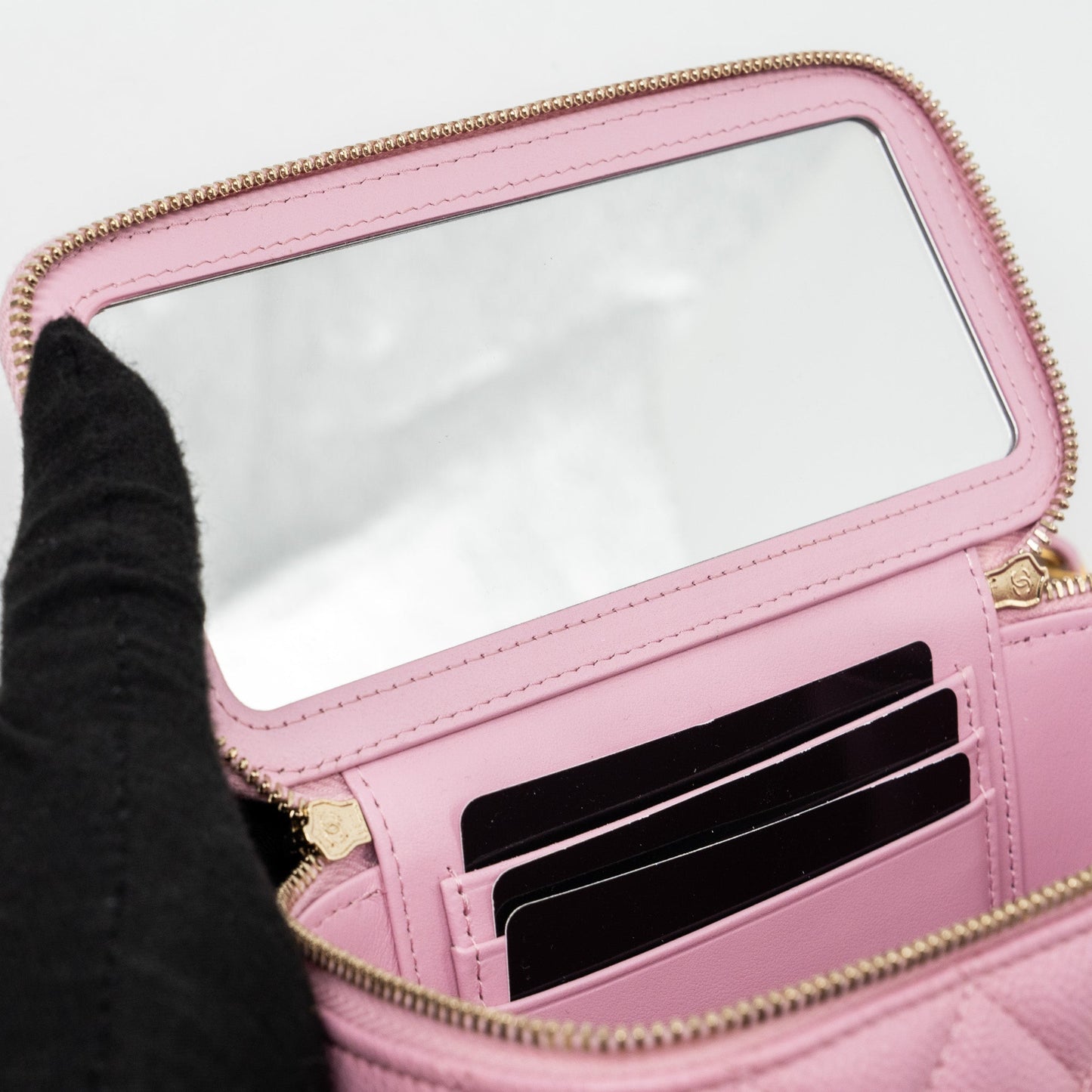 Chanel Letter Top Handle Long Vanity With Chain Caviar Pink