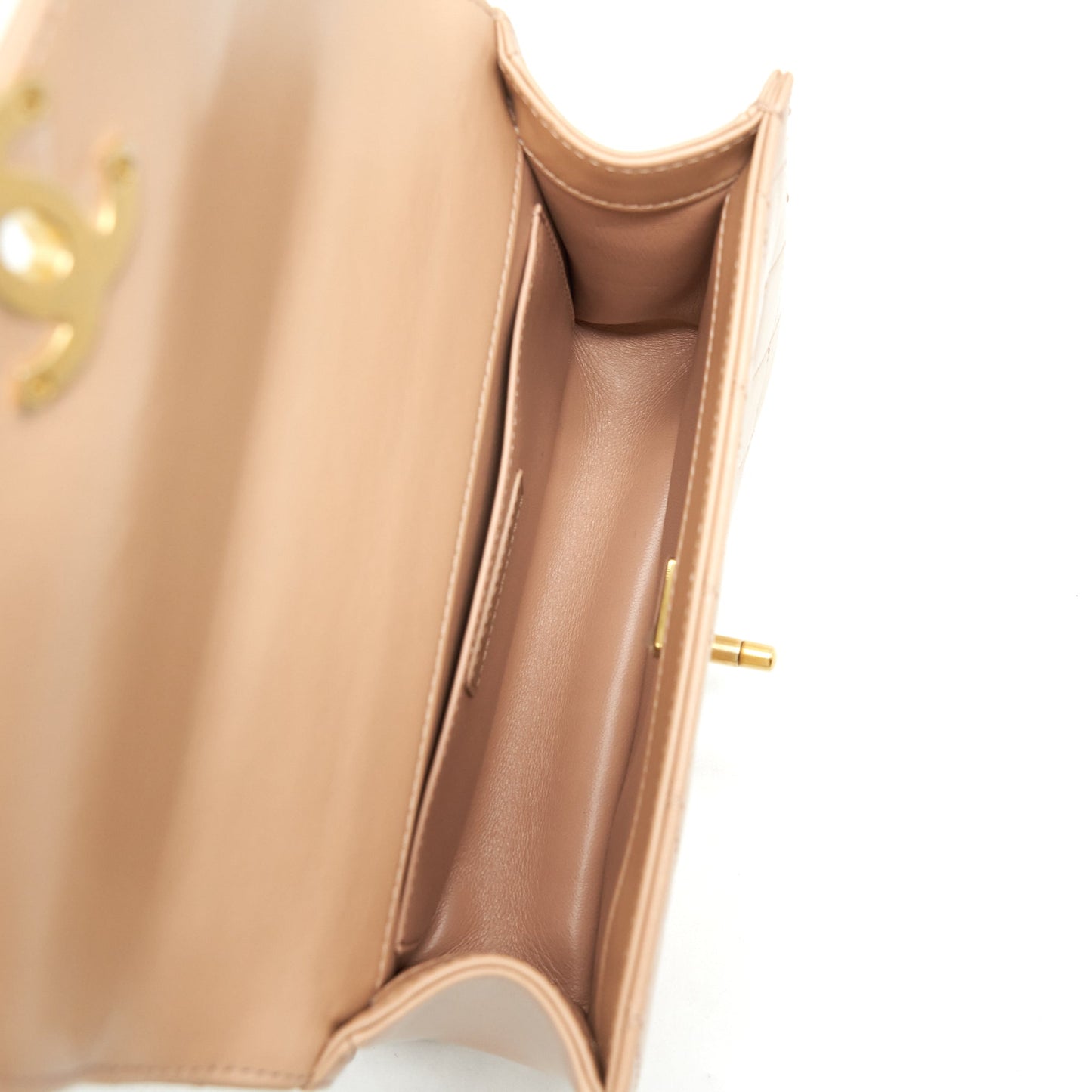 Chanel 21A Gold Crush Flap Bag Calfskin Beige