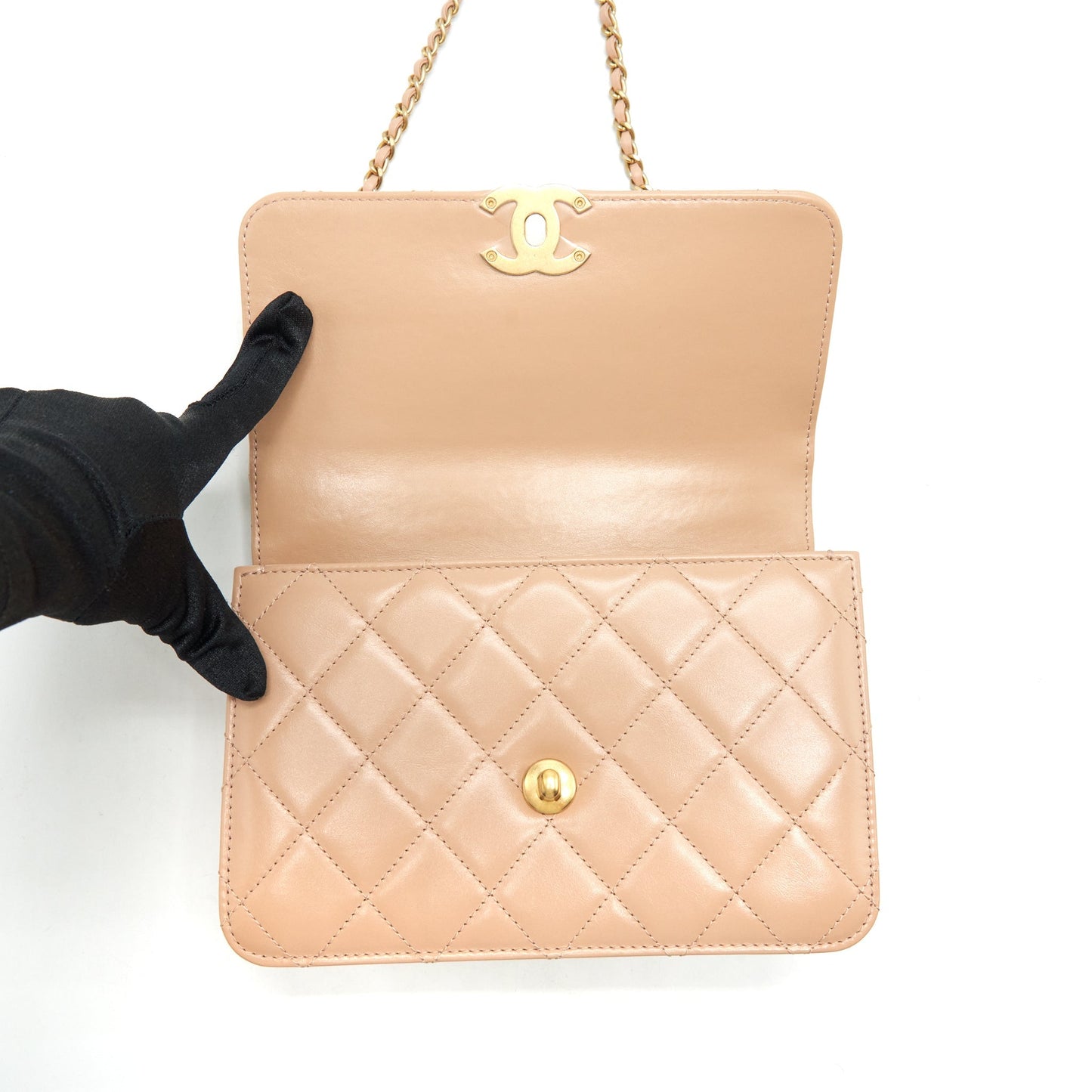 Chanel 21A Gold Crush Flap Bag Calfskin Beige