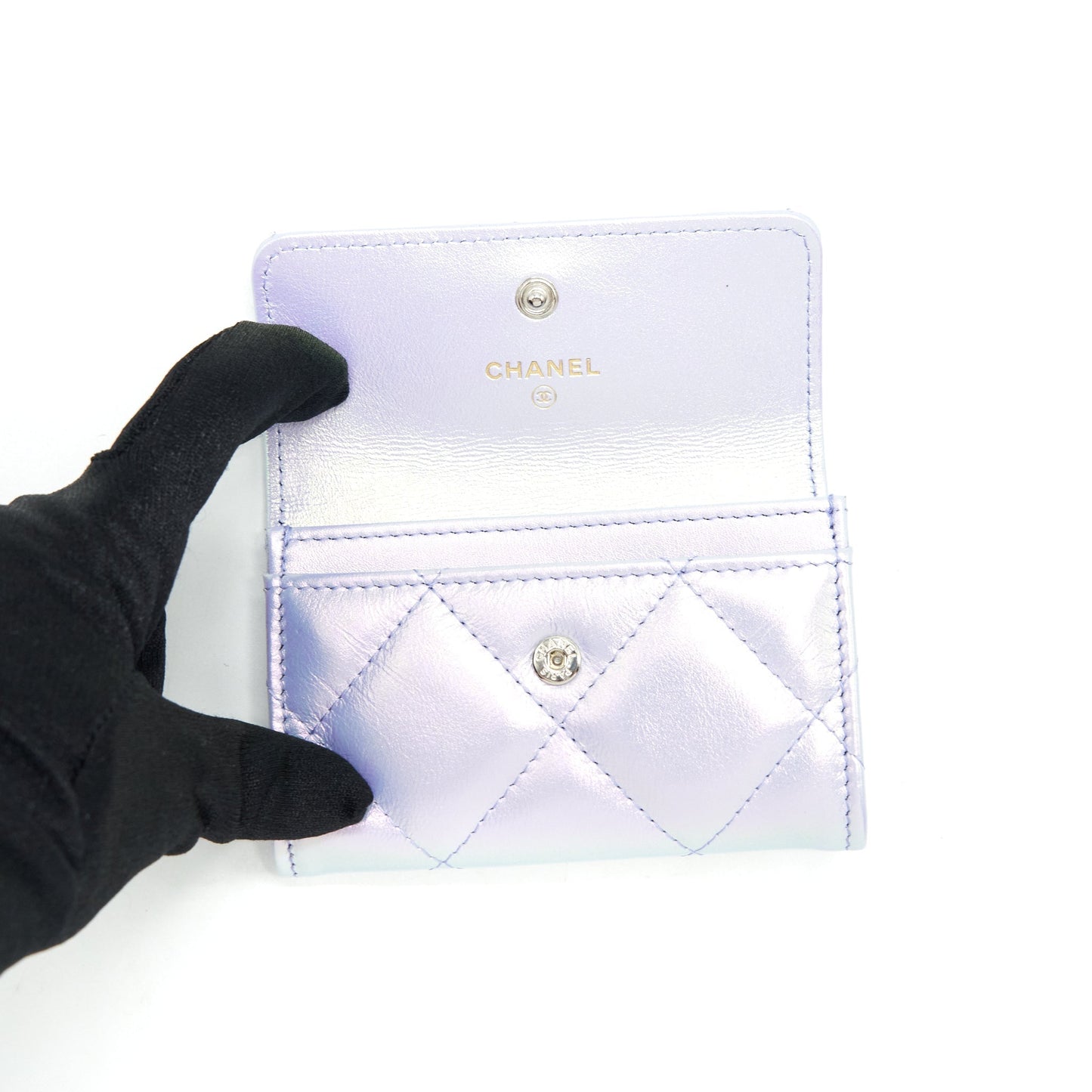 Chanel 19 Flap Card Holder Calfskin Iridescent Light Purple