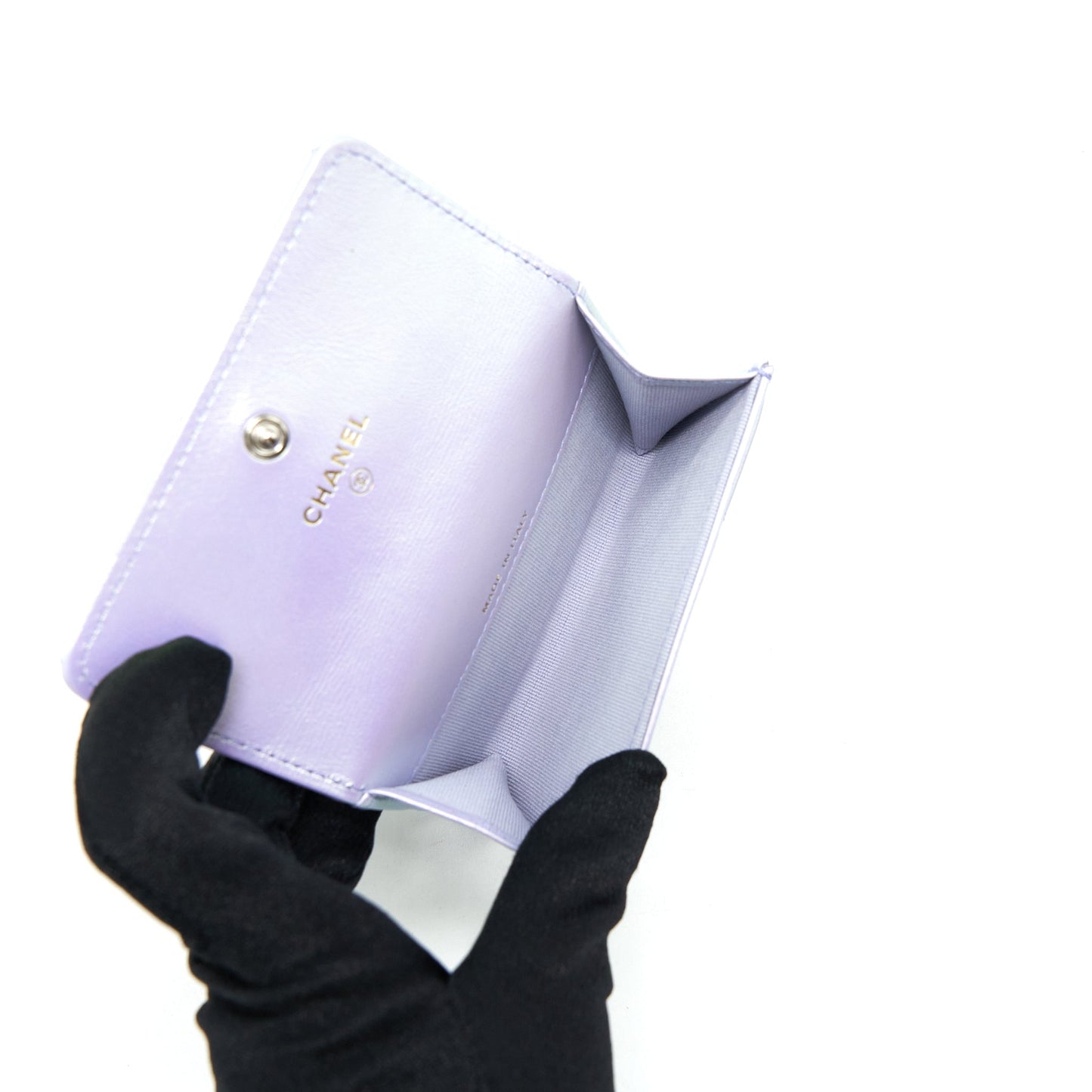 Chanel 19 Flap Card Holder Calfskin Iridescent Light Purple