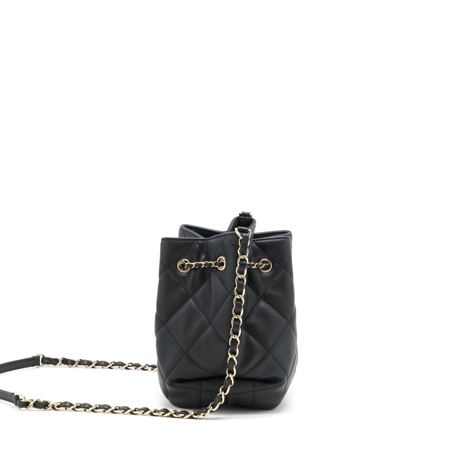 Chanel drawstring Bucket bag Quilted Lambskin Black L