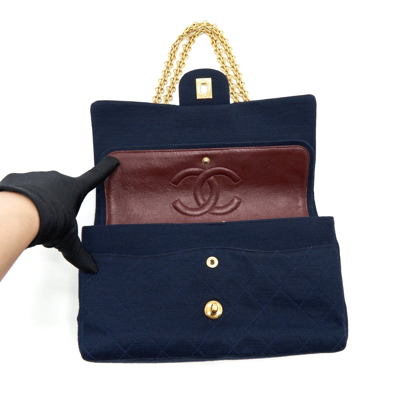 Chanel  Medium Classic Double Flap Bag Fabric Navy