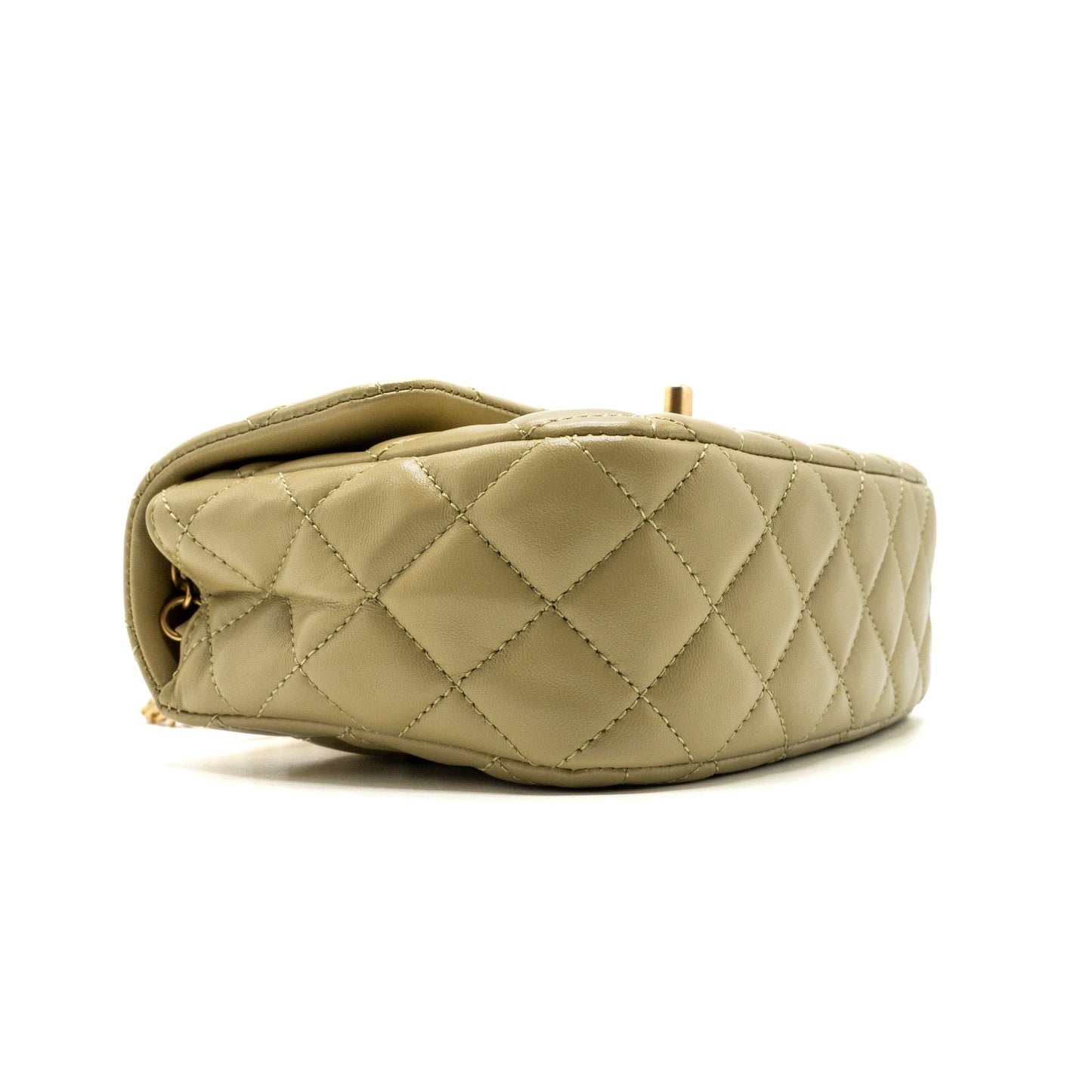 Chanel quilted flap bag with coco love chain lambskin khaki green (Microchip)