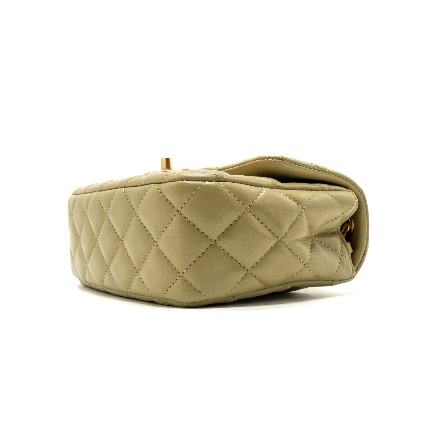 Chanel quilted flap bag with coco love chain lambskin khaki green (Microchip)