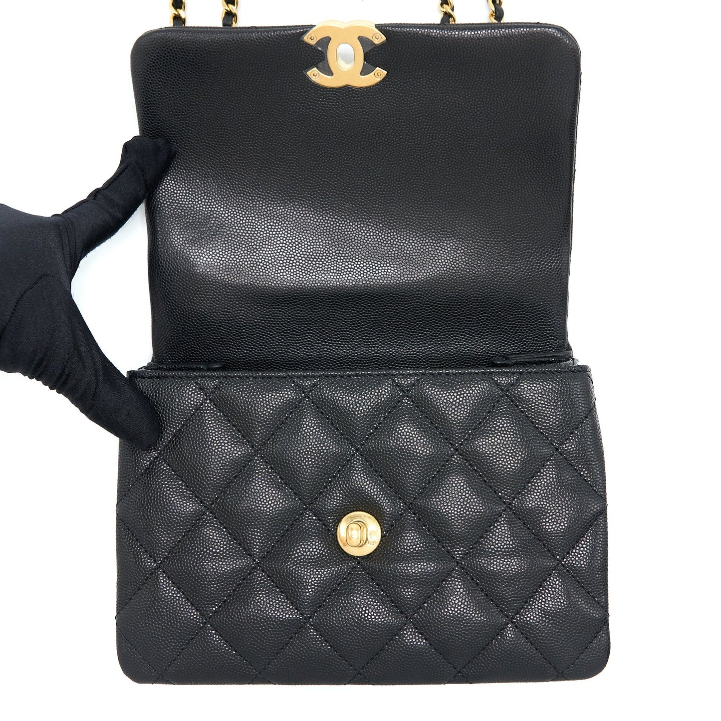 Chanel 22K Coco First Flap Bag Grained Calfskin Black (Microchip)