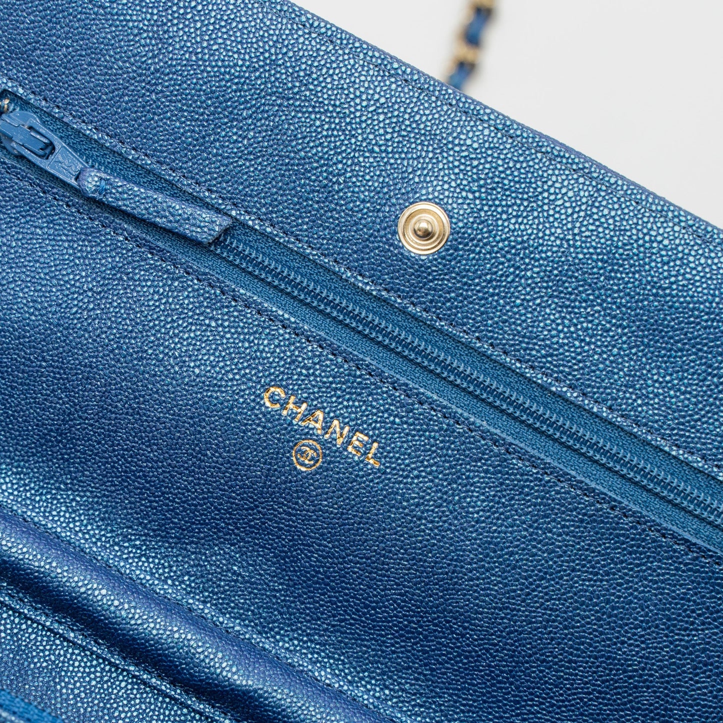 Chanel Classic Wallet On Chain Caviar Iridescent Blue L