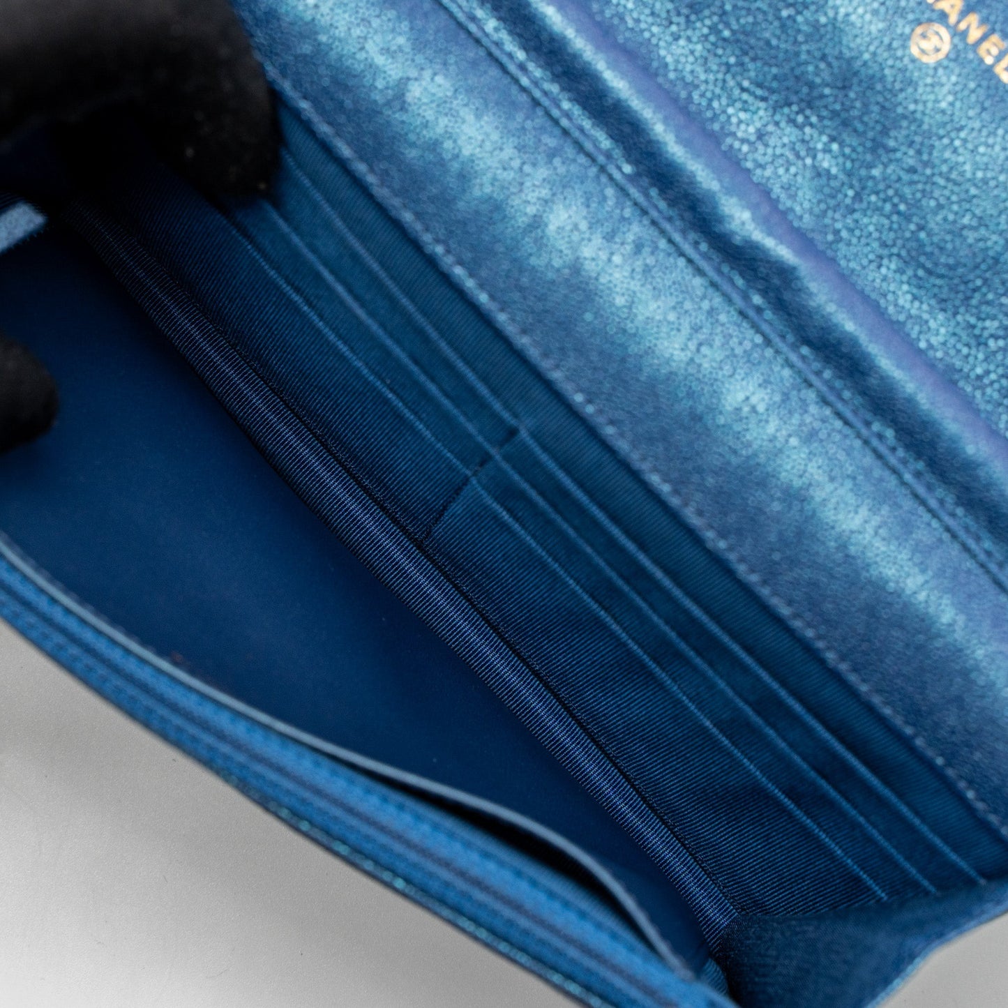 Chanel Classic Wallet On Chain Caviar Iridescent Blue L