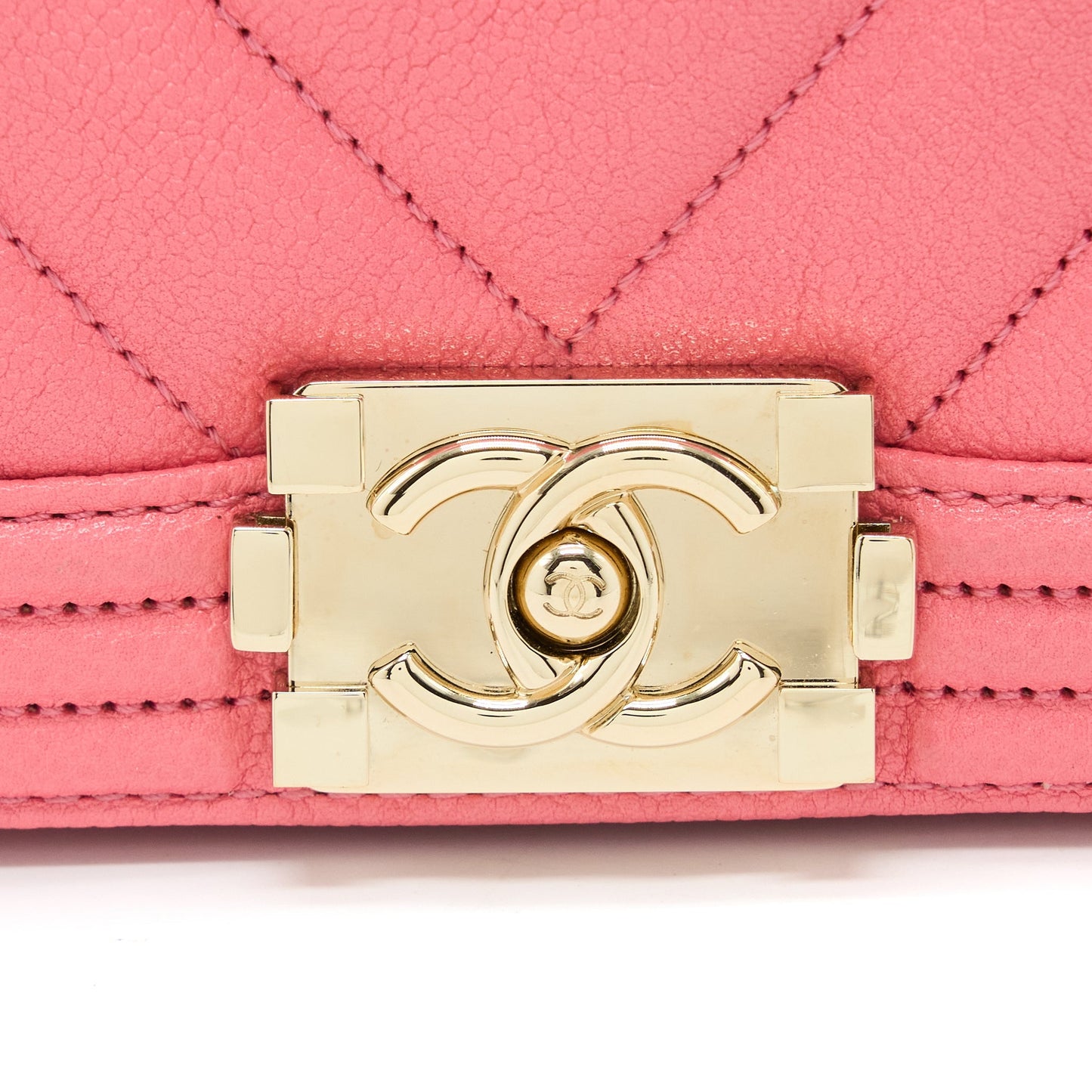 Chanel Super Mini Boy Bag Chevron Caviar Pink L (Microchip)