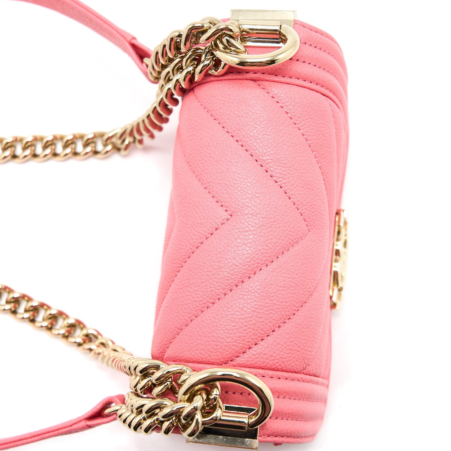 Chanel Super Mini Boy Bag Chevron Caviar Pink L (Microchip)