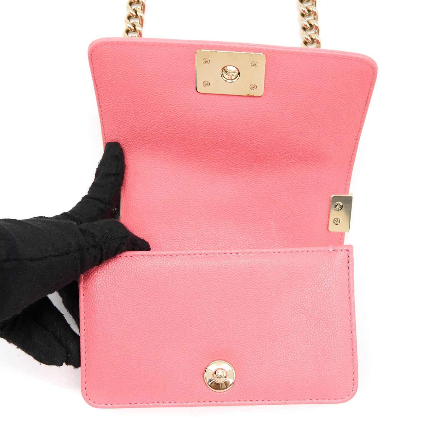 Chanel Super Mini Boy Bag Chevron Caviar Pink L (Microchip)