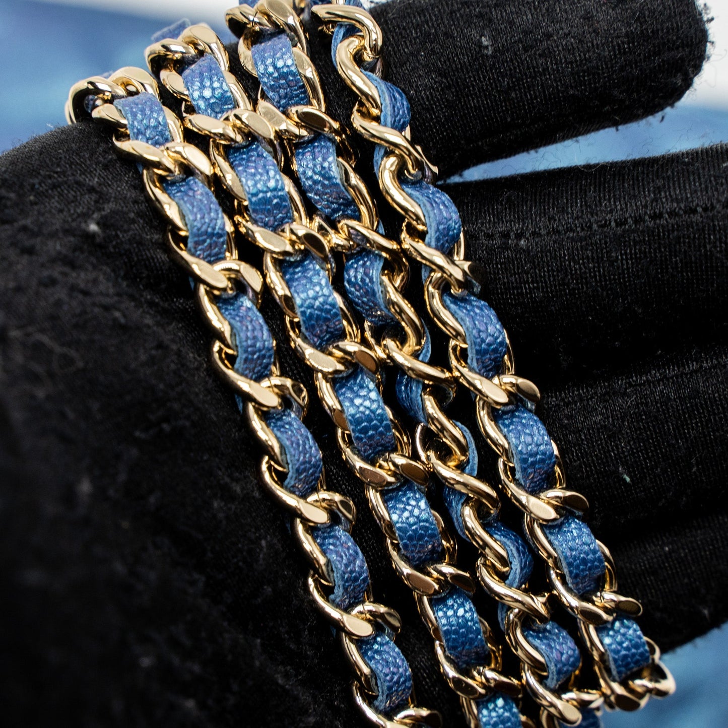Chanel Classic Wallet On Chain Caviar Iridescent Blue L