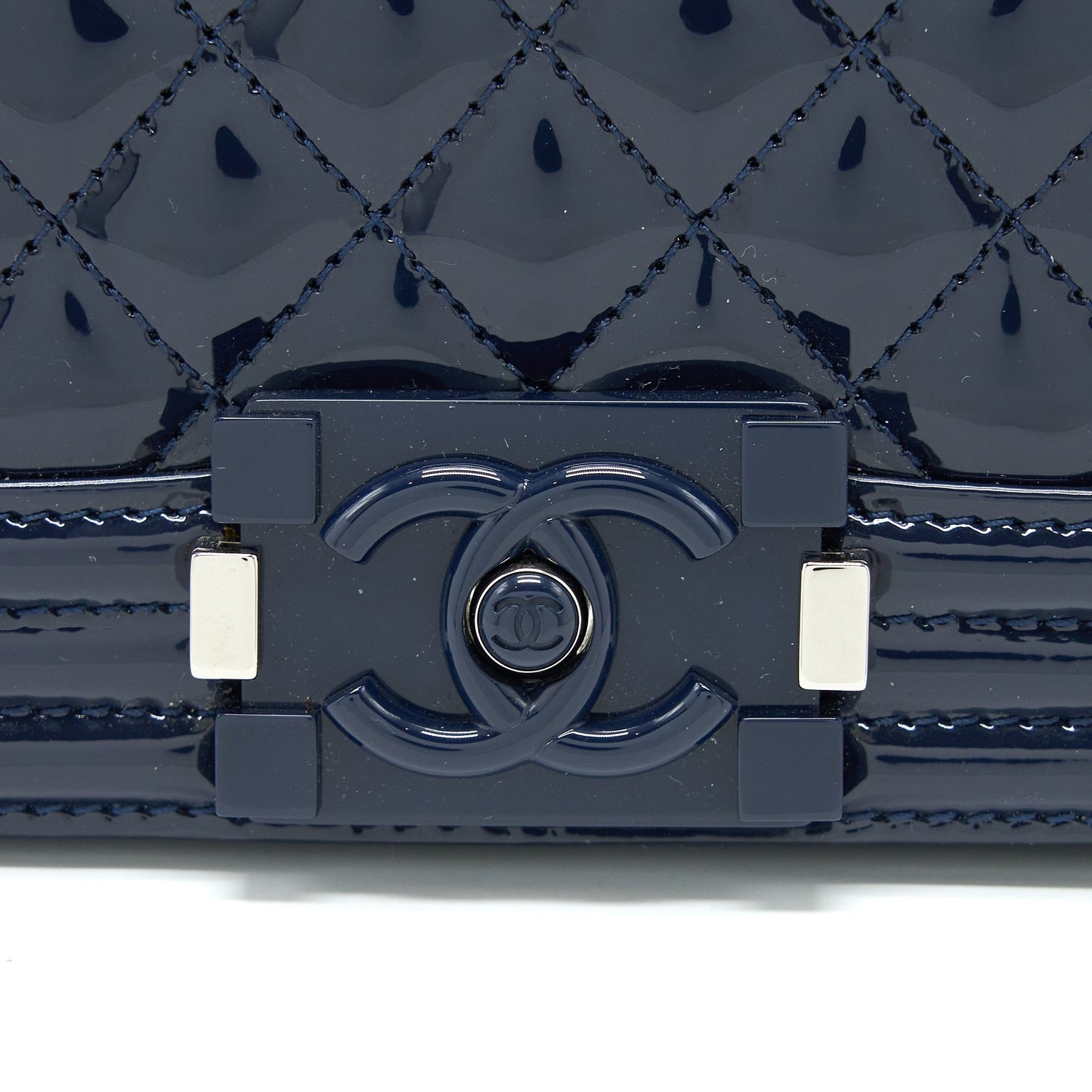 Chanel Medium Boy Bag Patent Navy
