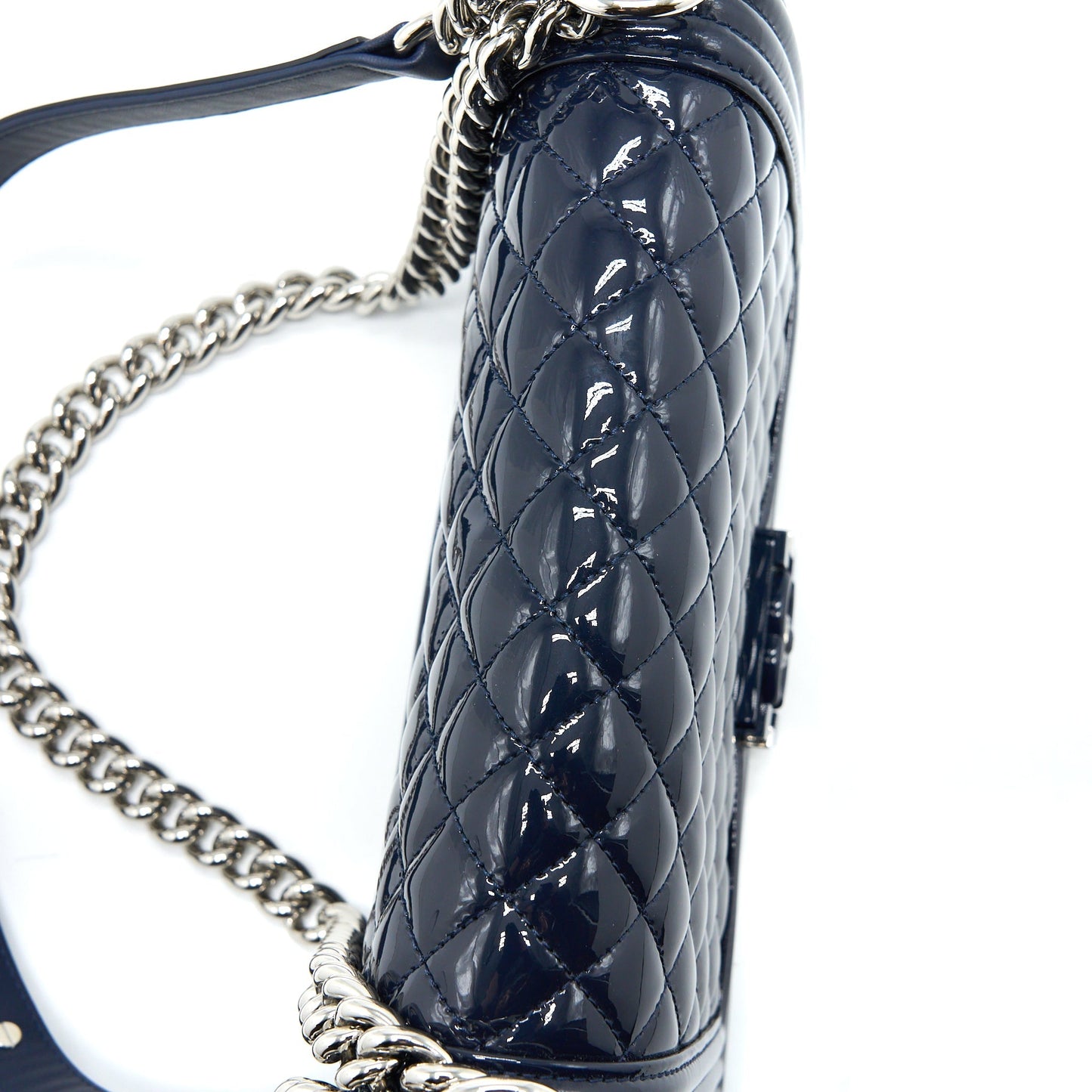 Chanel Medium Boy Bag Patent Navy