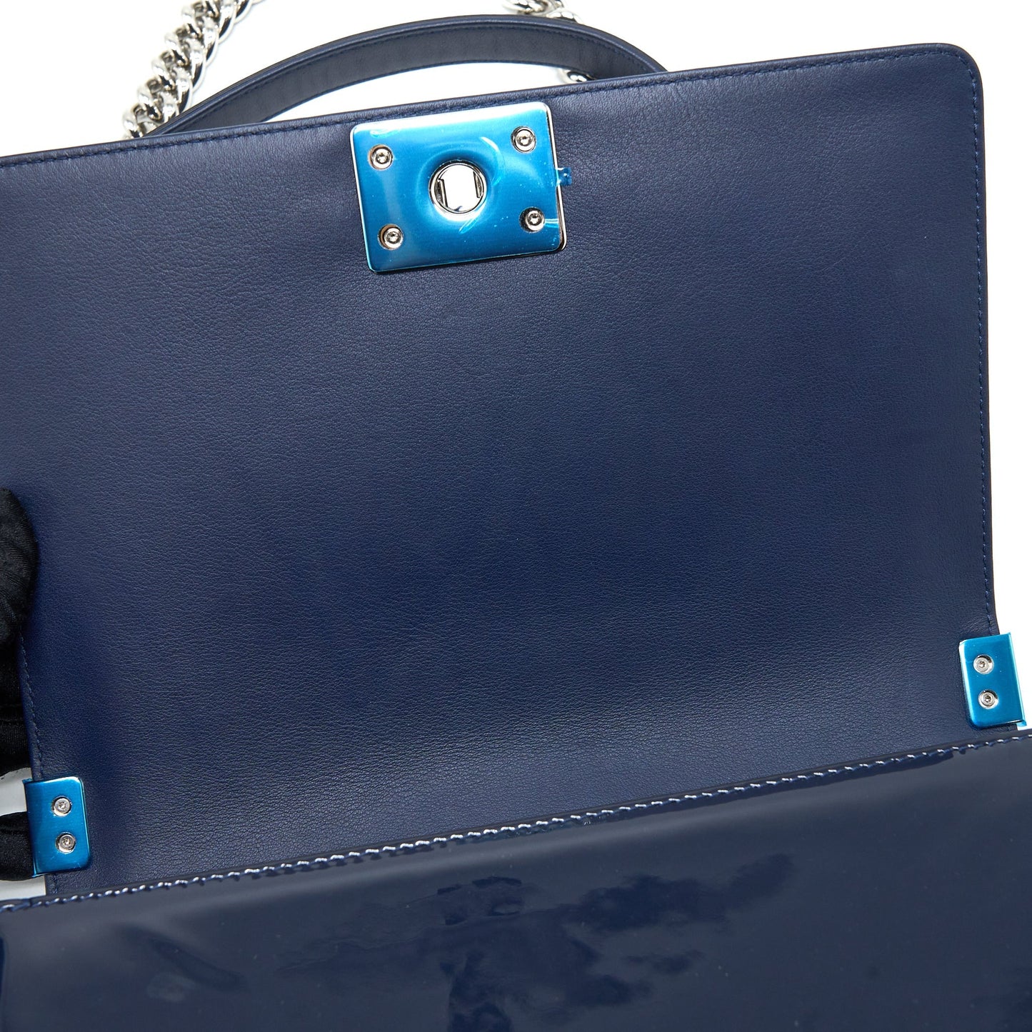 Chanel Medium Boy Bag Patent Navy