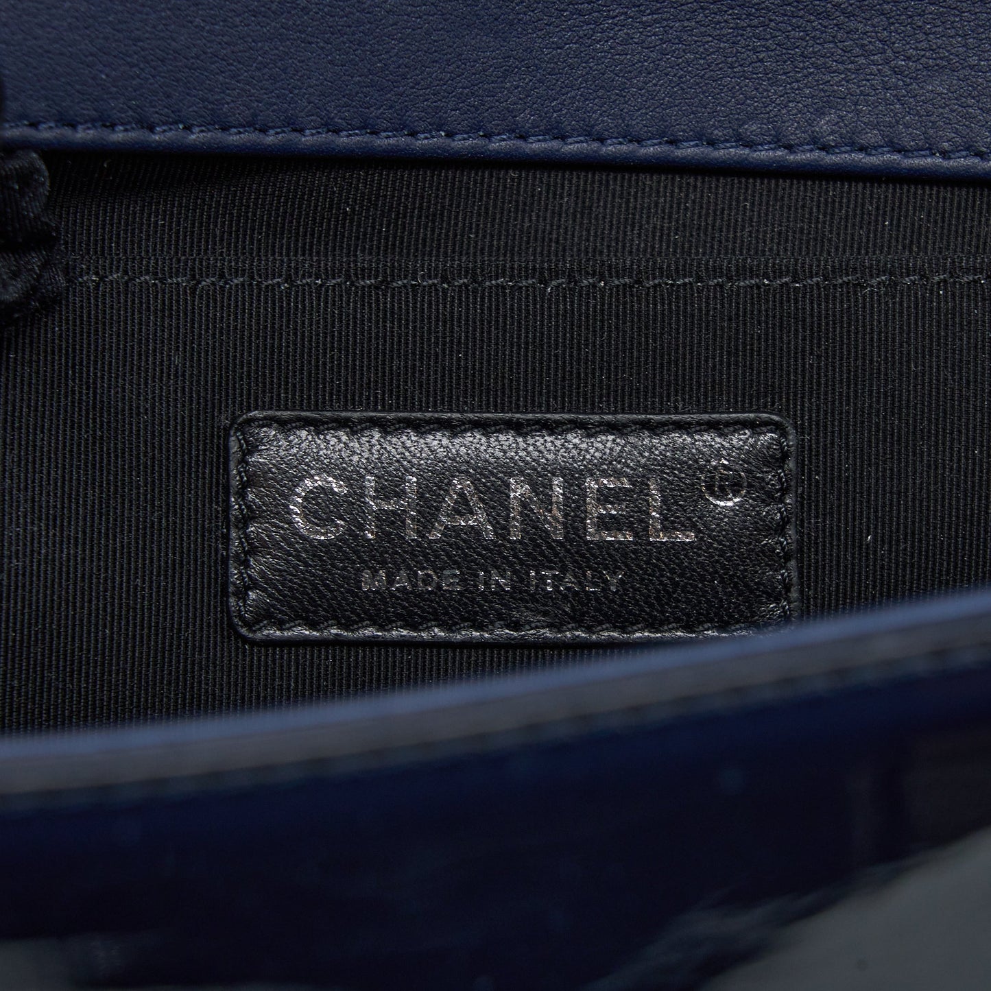 Chanel Medium Boy Bag Patent Navy
