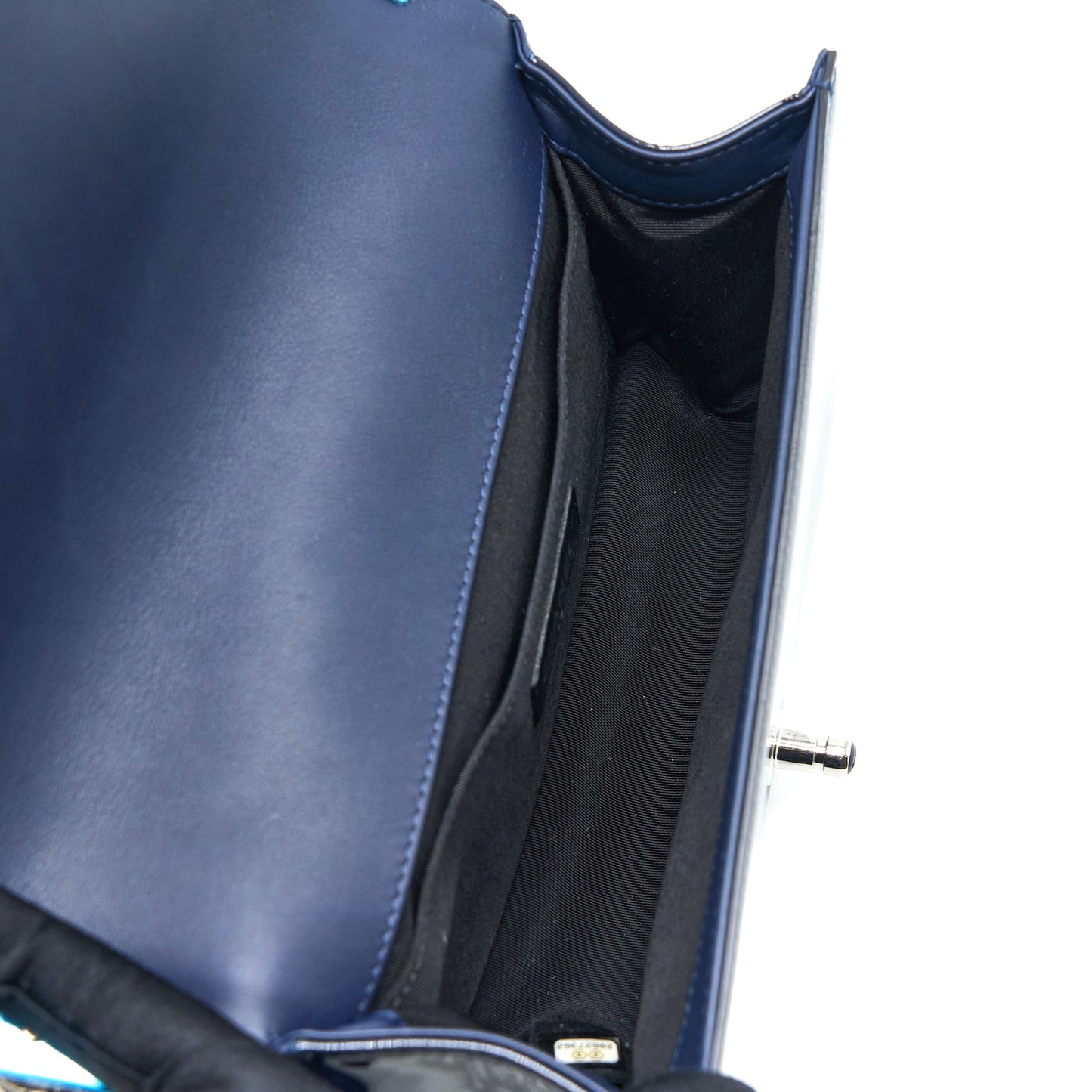 Chanel Medium Boy Bag Patent Navy