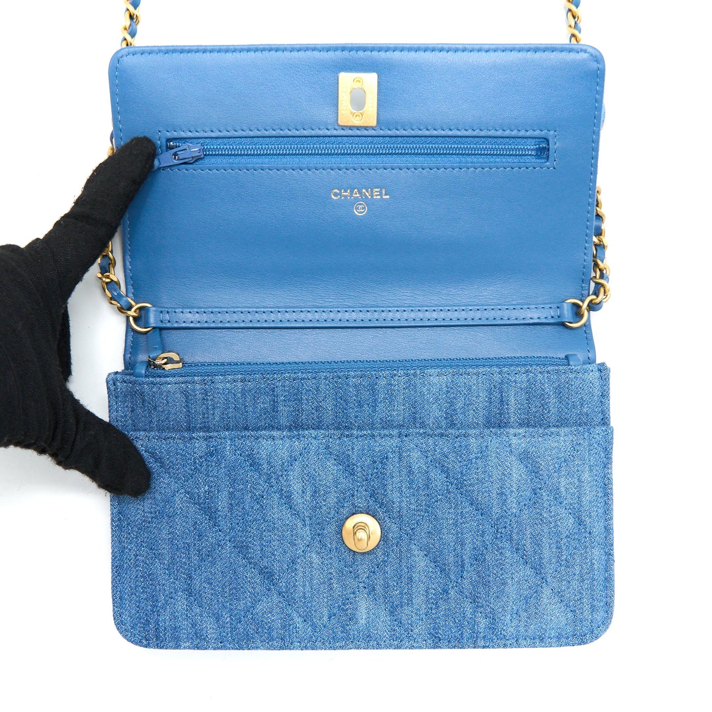 Chanel Pearl Crush Wallet On Chain Denim  (Microchip)