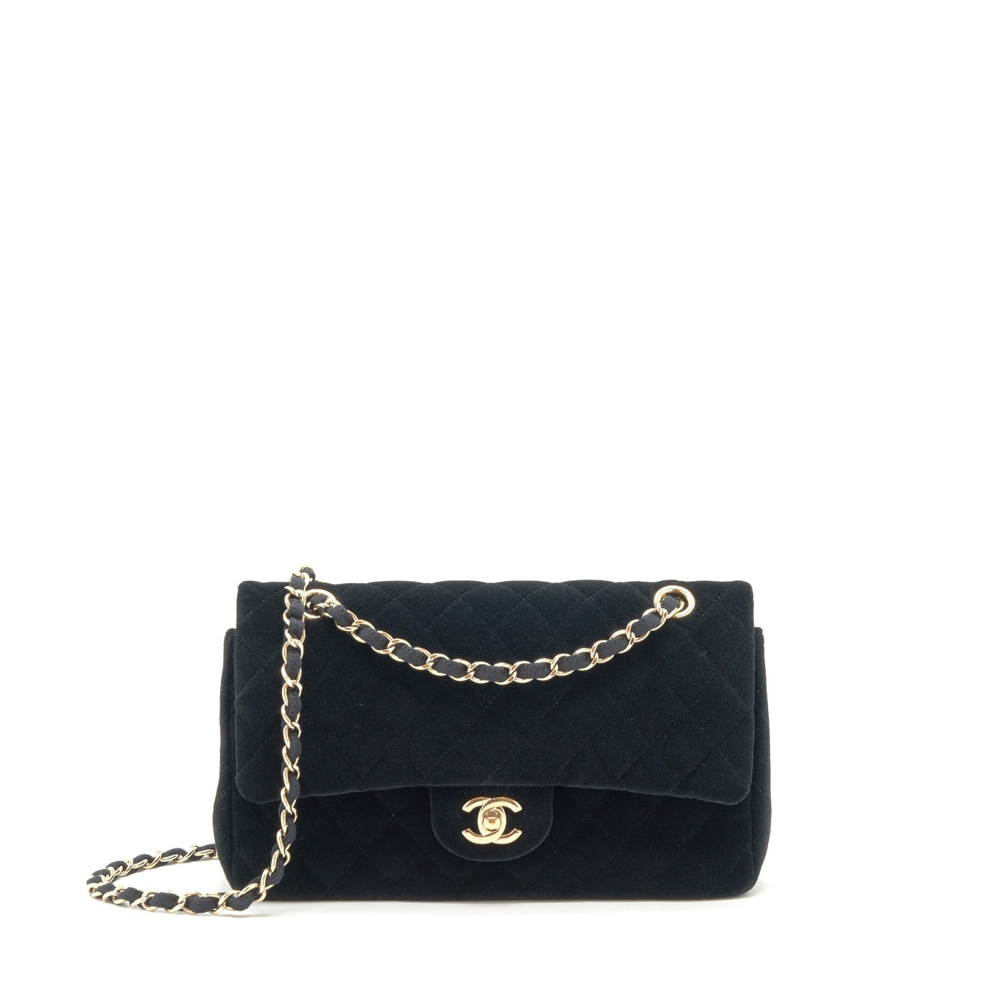 Chanel Velvet Medium Classic Double Flap Bag Velvet Black L