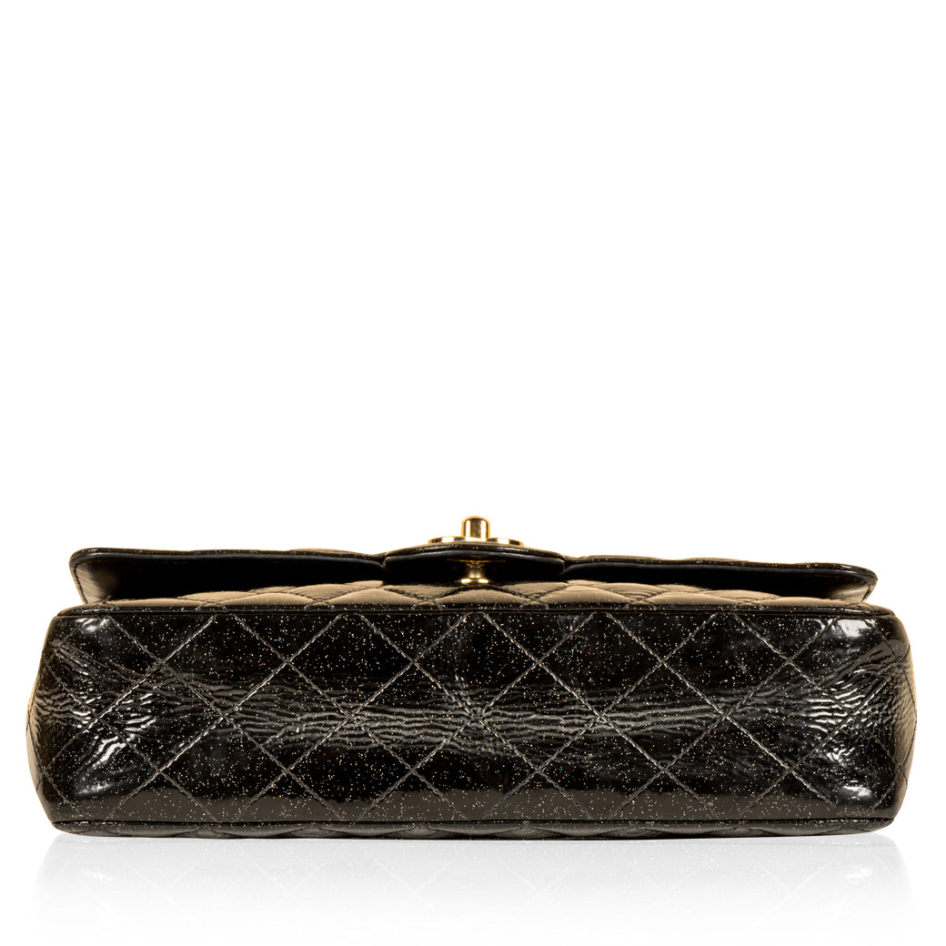 Chanel Classic Flap Bag - Medium - Patent Black Glitter