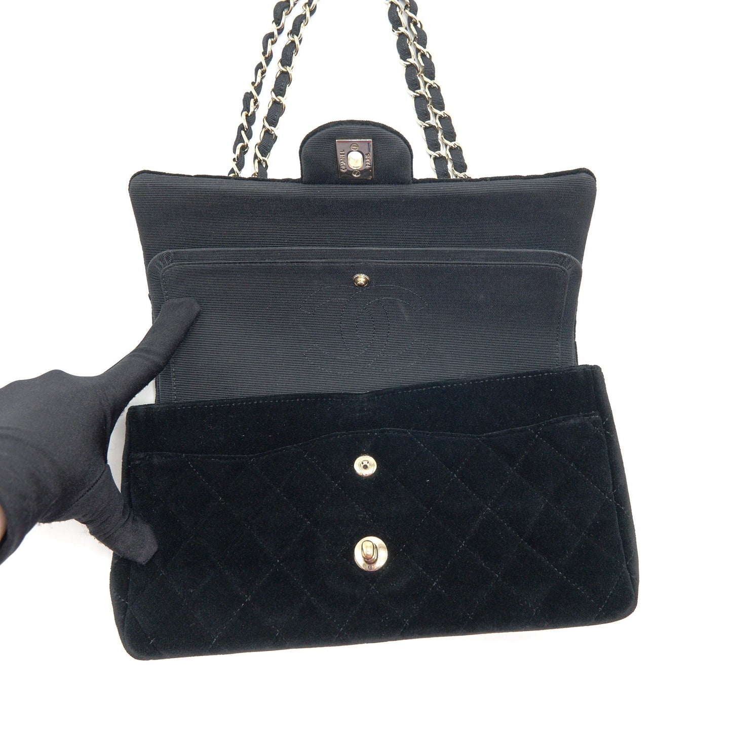 Chanel Velvet Medium Classic Double Flap Bag Velvet Black L