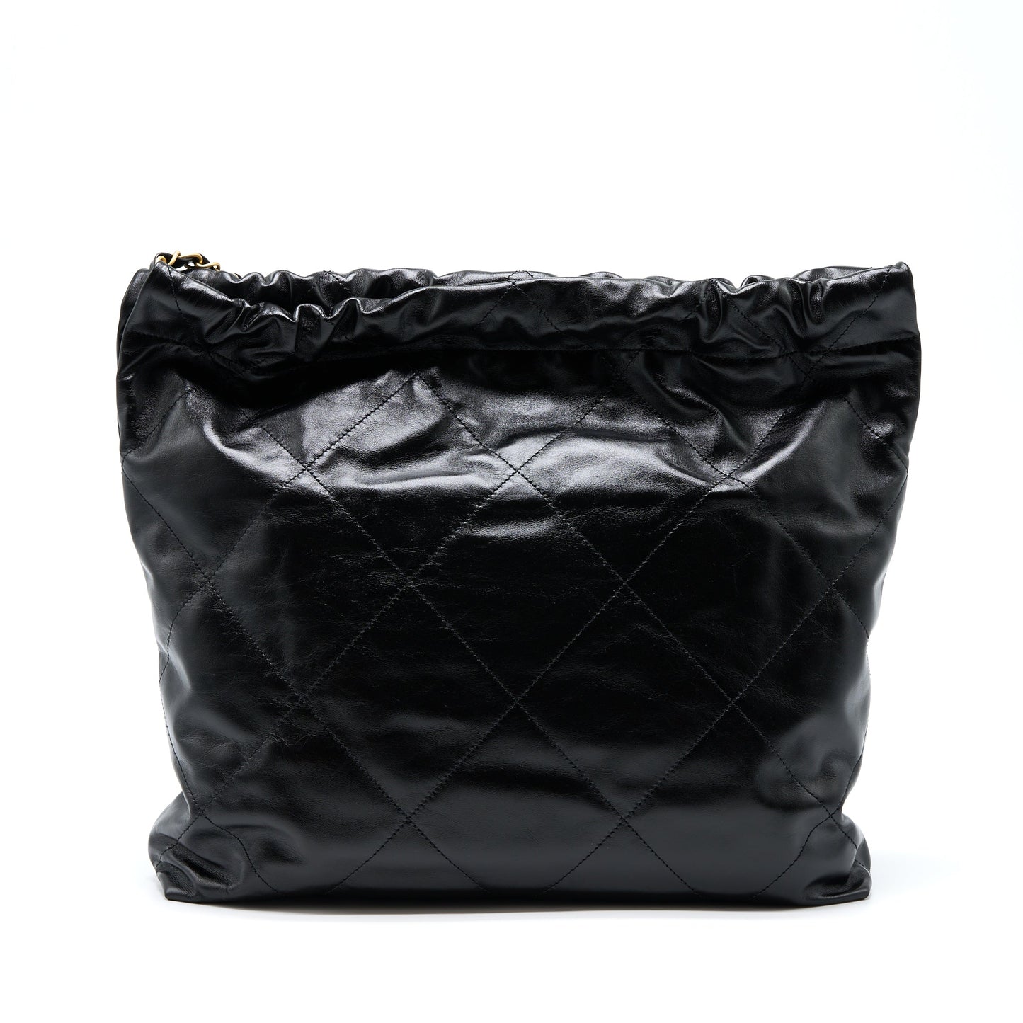 Chanel 22 Bag Medium Shiny Calfskin Black In Gold Letter  (Microchip)