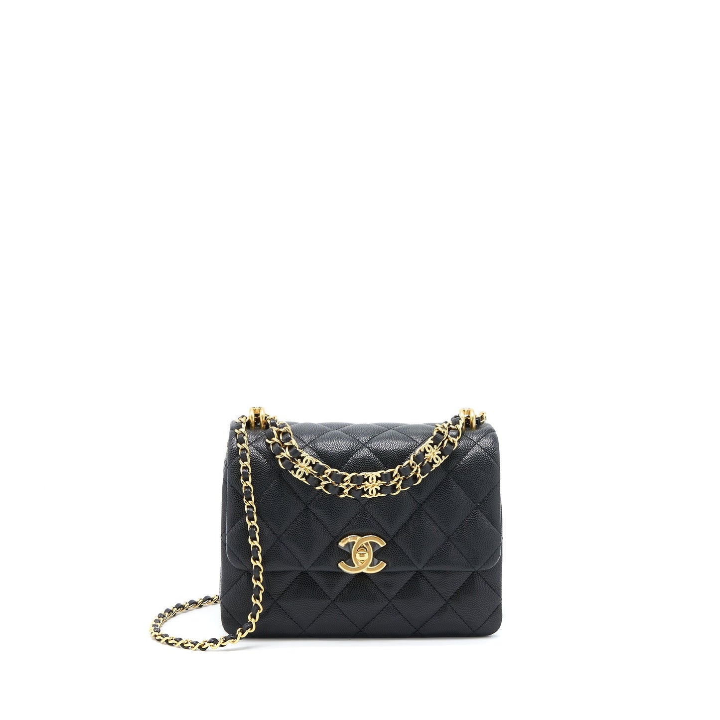 Chanel 22K Coco First Flap Bag Grained Calfskin Black (Microchip)