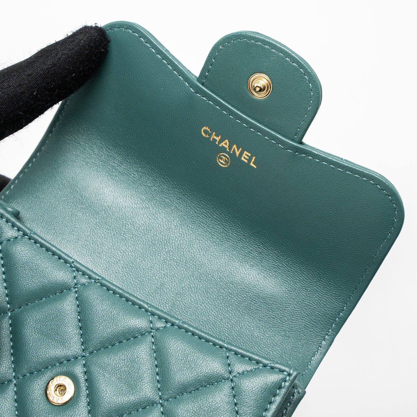 Chanel Mini Top Handle Flap Bag Lambskin Green Brushed