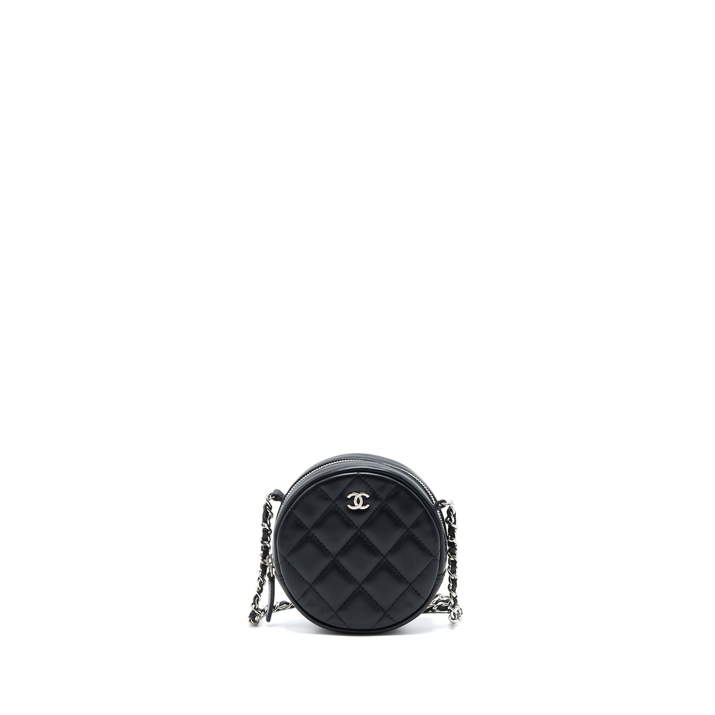 Chanel Round Clutch With Chain Lambskin Black
