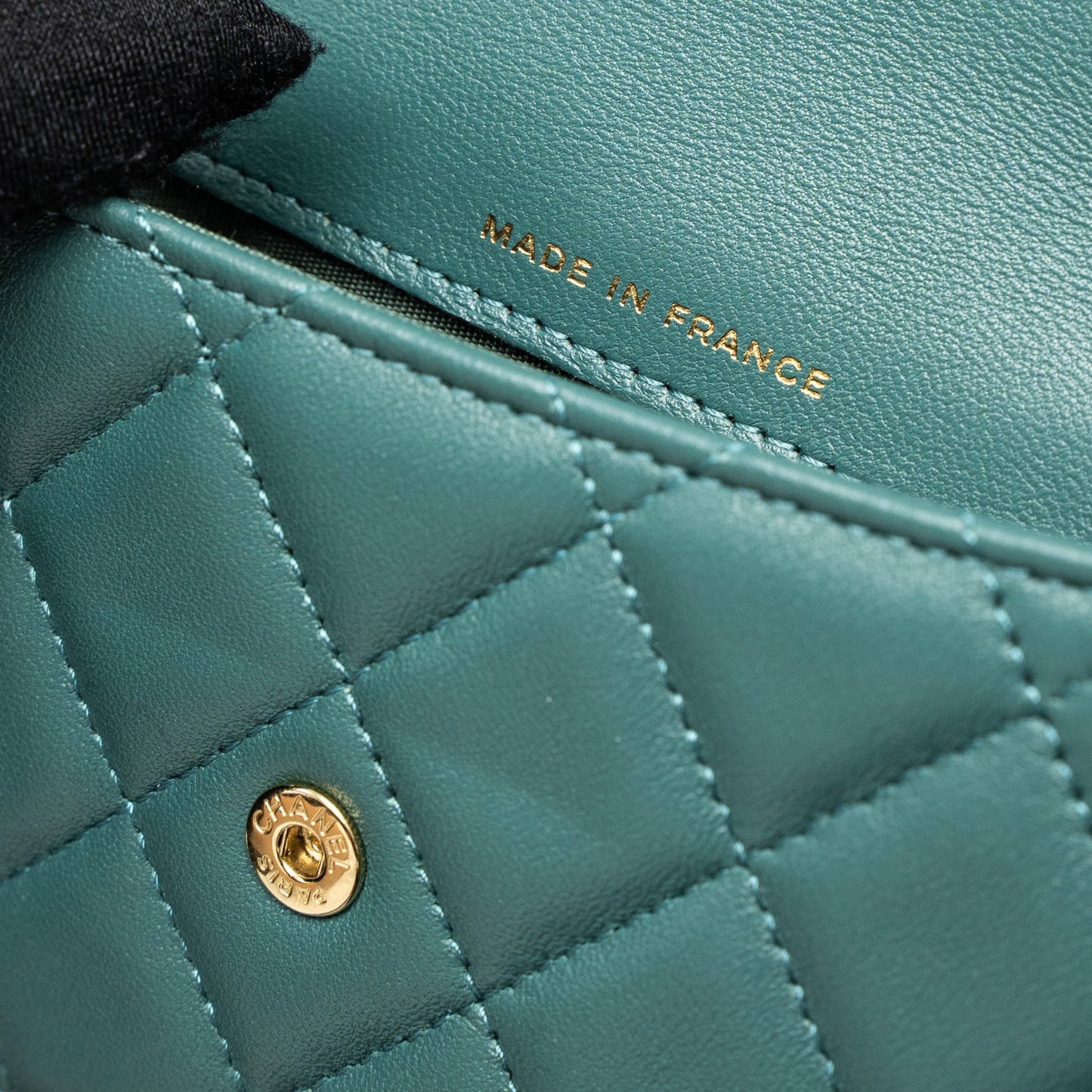 Chanel Mini Top Handle Flap Bag Lambskin Green Brushed