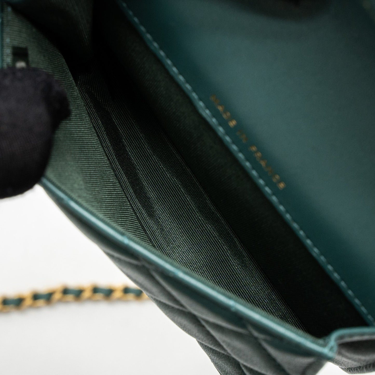 Chanel Mini Top Handle Flap Bag Lambskin Green Brushed