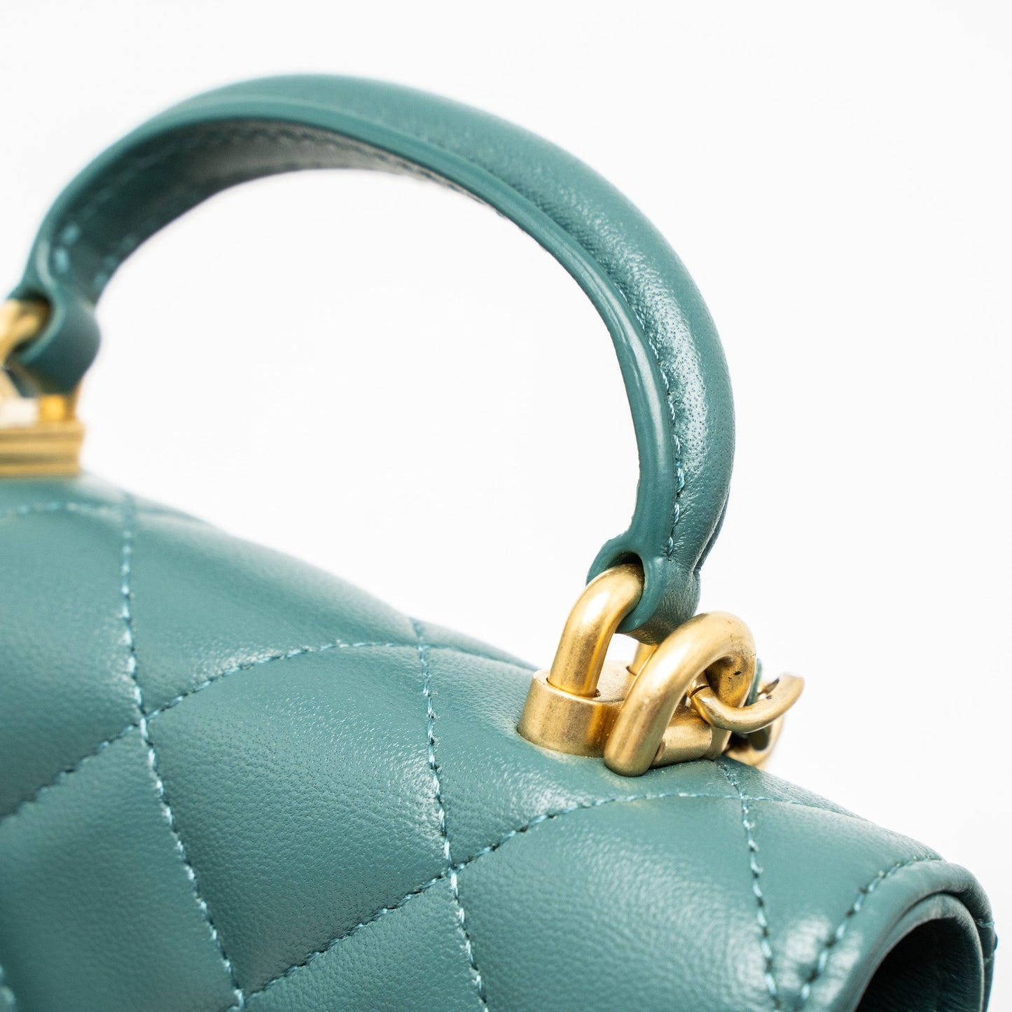 Chanel Mini Top Handle Flap Bag Lambskin Green Brushed