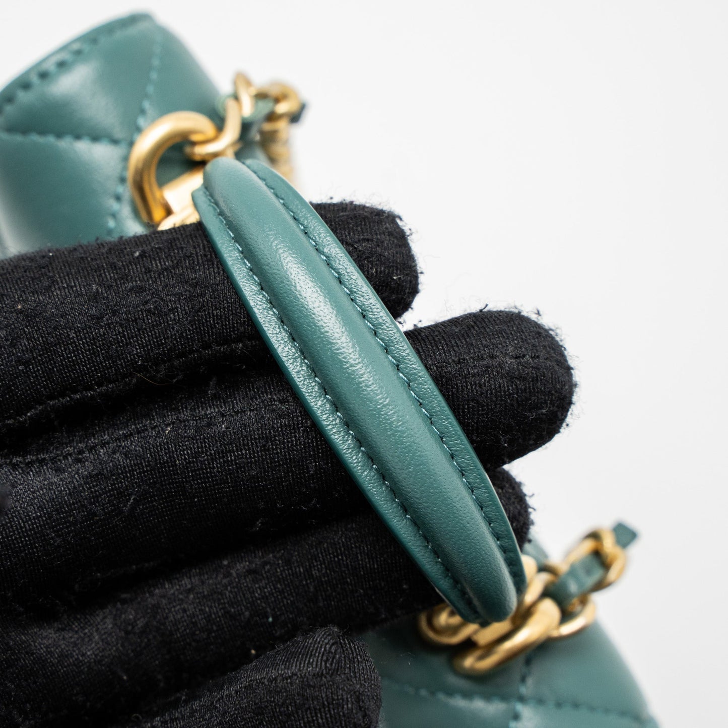 Chanel Mini Top Handle Flap Bag Lambskin Green Brushed