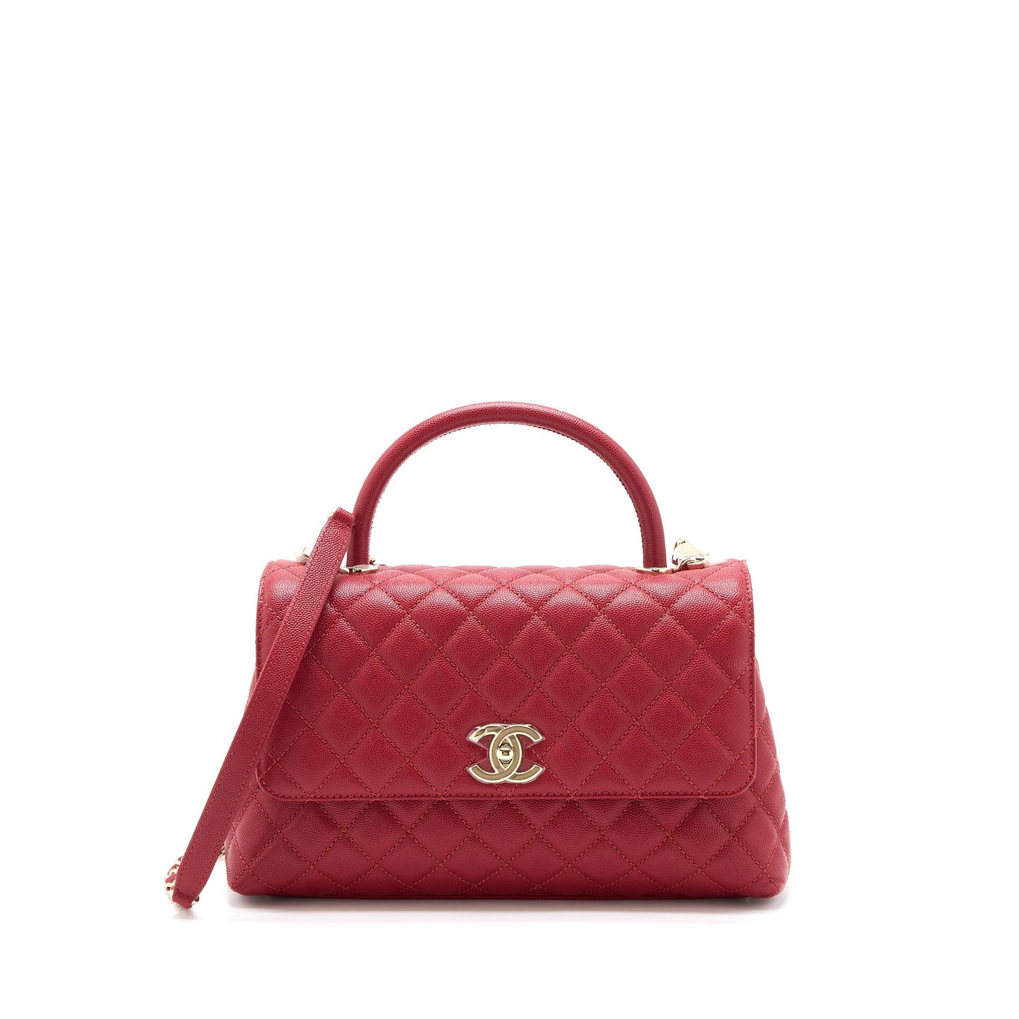 Chanel Medium Coco Handle Caviar Red L (Microchip)