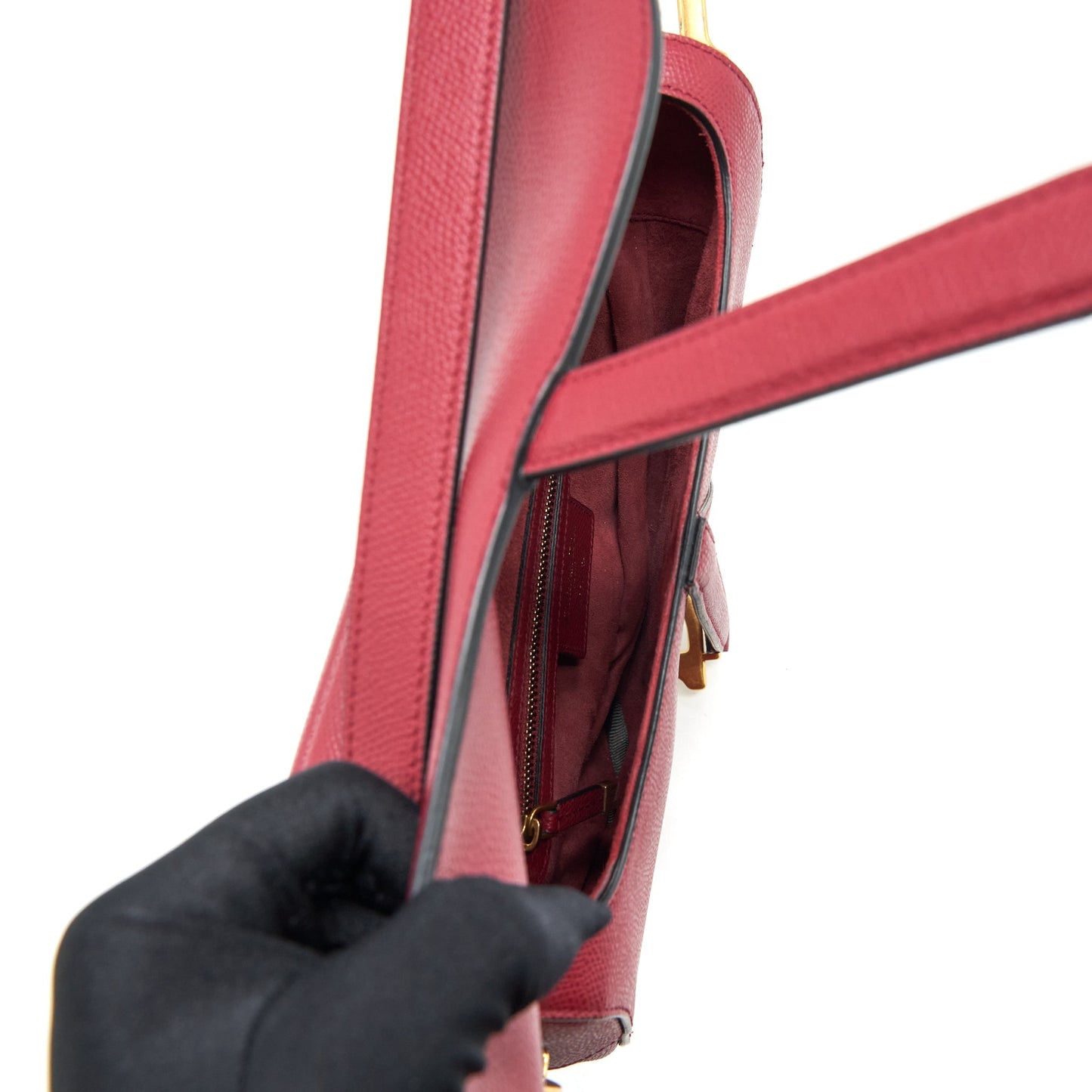 Dior Medium Saddle Purse Grained Calfskin Dark Red