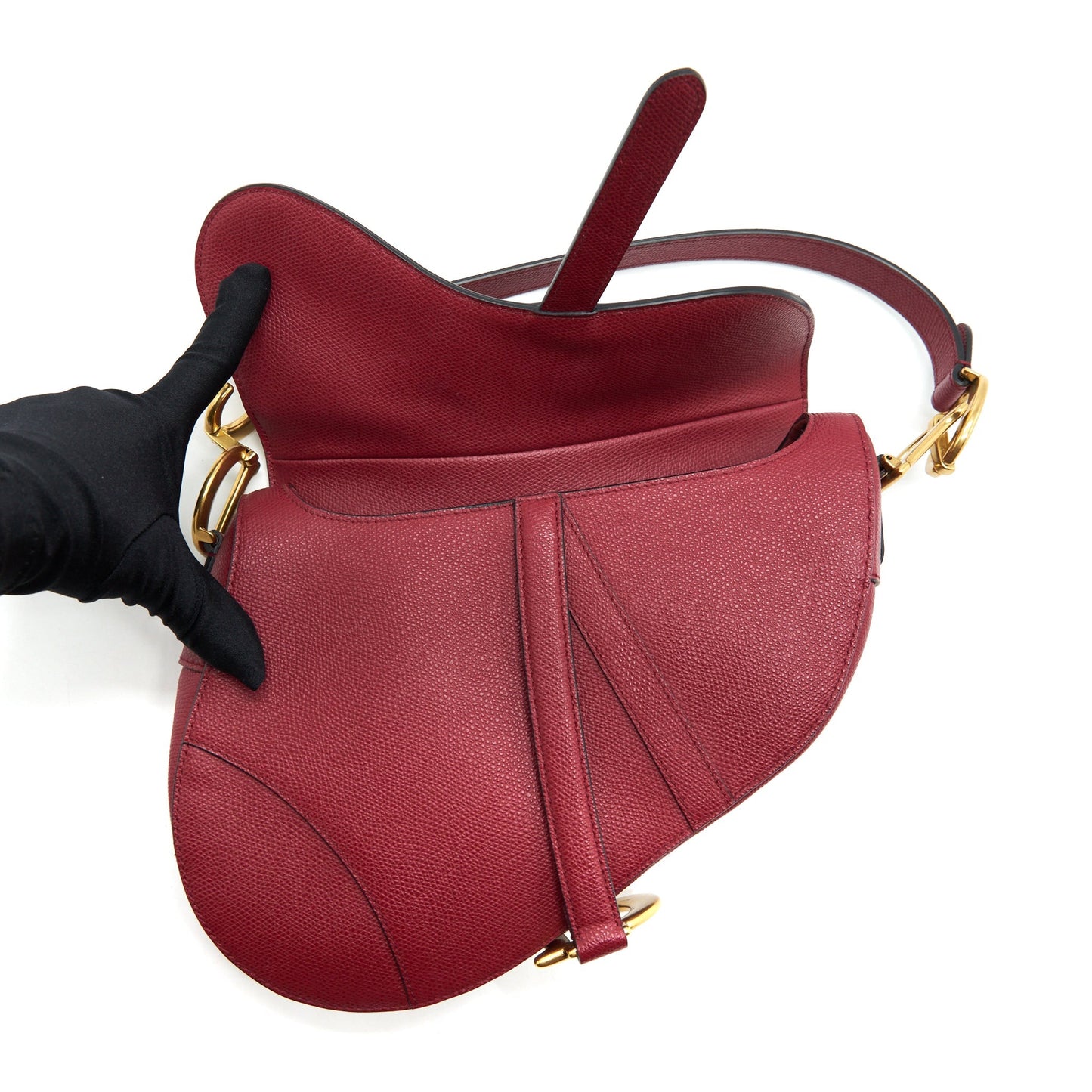 Dior Medium Saddle Purse Grained Calfskin Dark Red