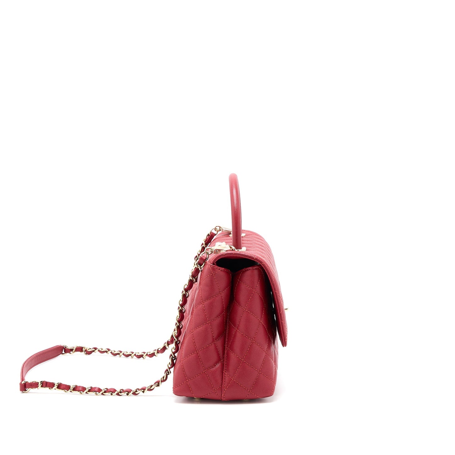 Chanel Medium Coco Handle Caviar Red L (Microchip)