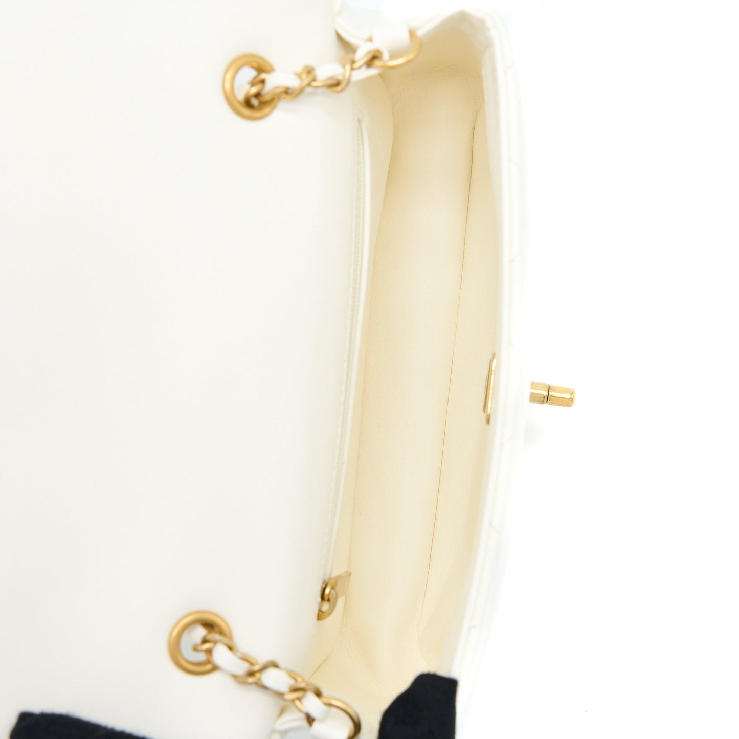 Chanel Quilted Flap Bag With Heart Charm Chain Lambskin White (Microchip)