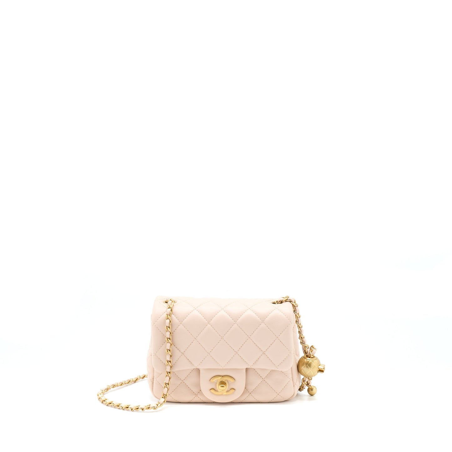 Chanel 22C Pearl Crush Mini Square Flap Bag Lambskin Light Beige