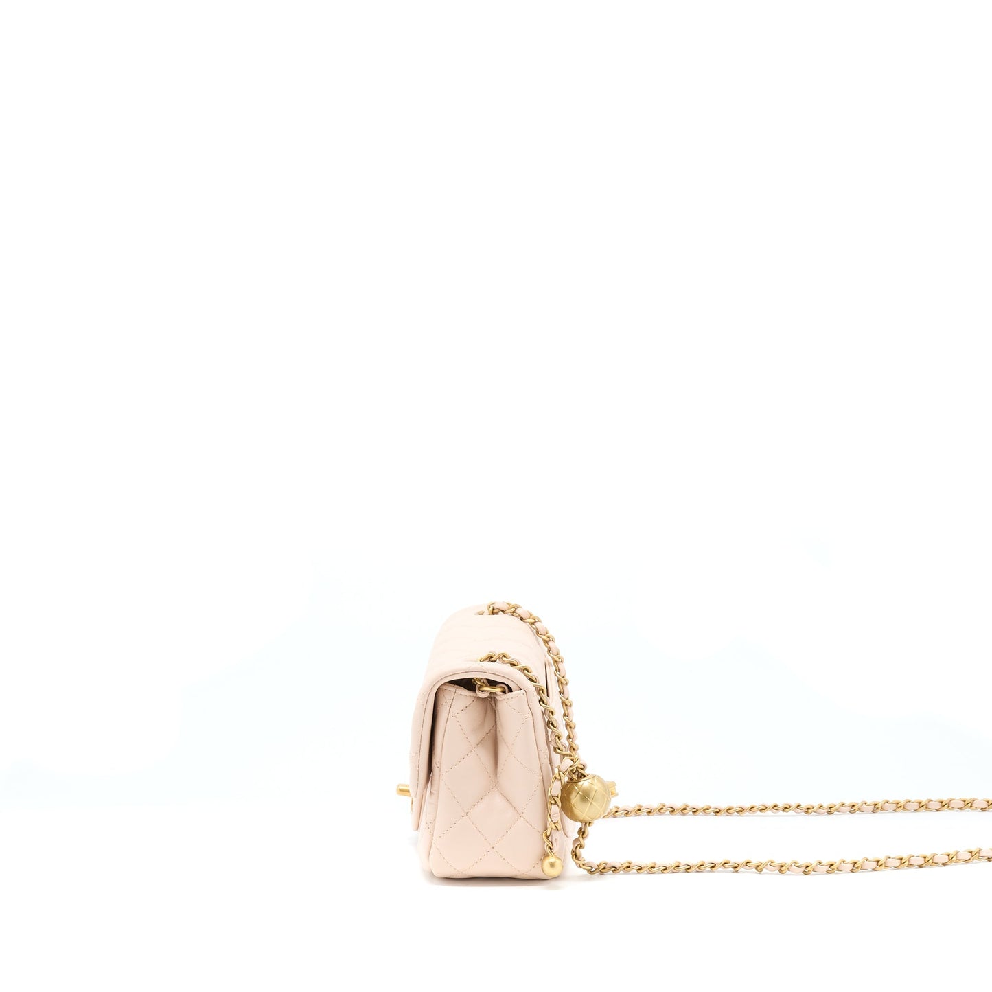 Chanel 22C Pearl Crush Mini Square Flap Bag Lambskin Light Beige