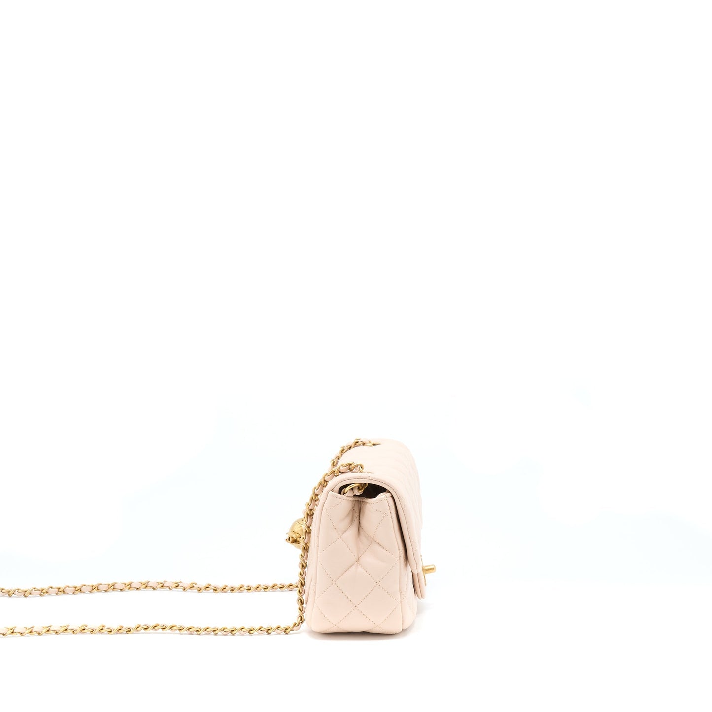 Chanel 22C Pearl Crush Mini Square Flap Bag Lambskin Light Beige