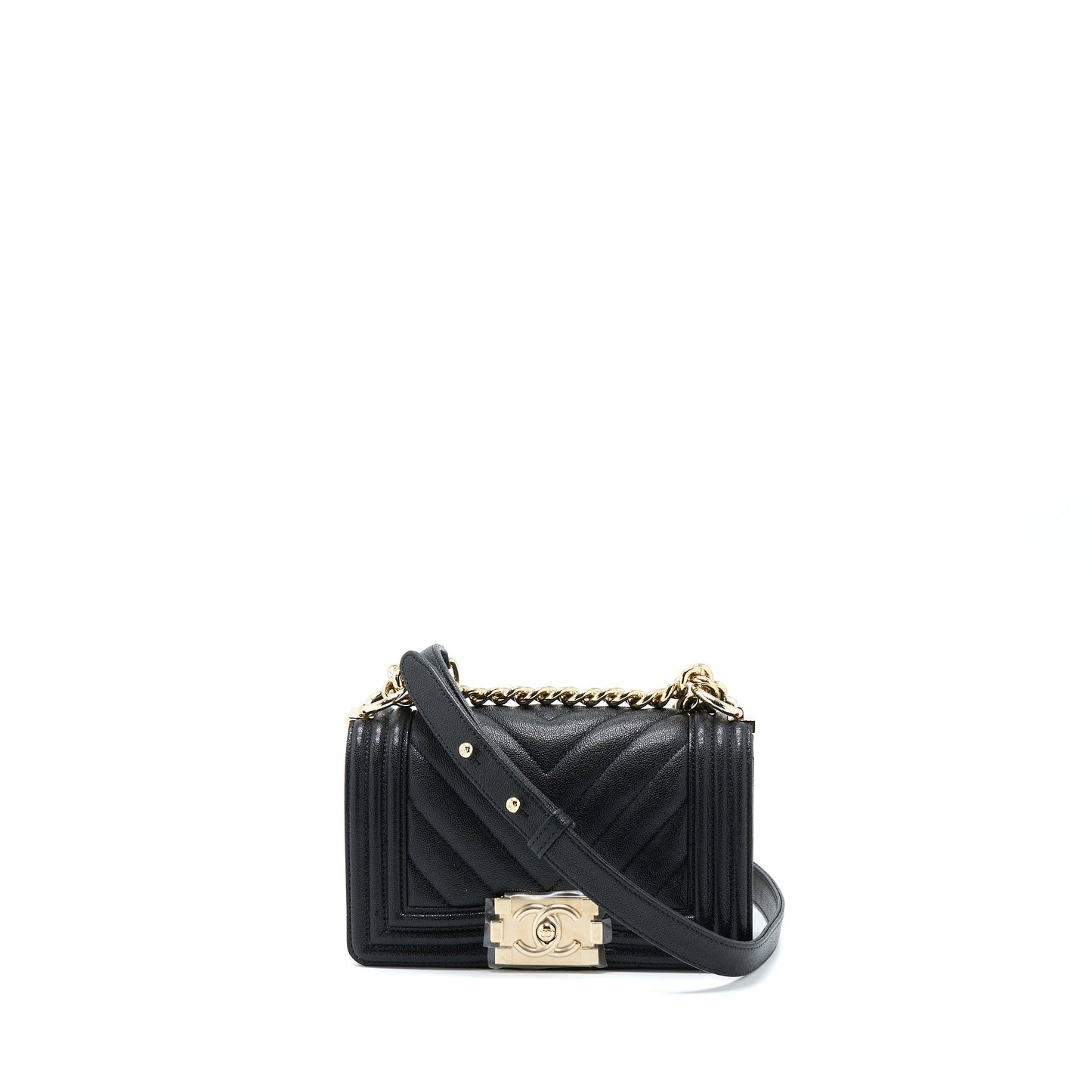 Chanel Small Boy Bag Chevron Caviar Black L