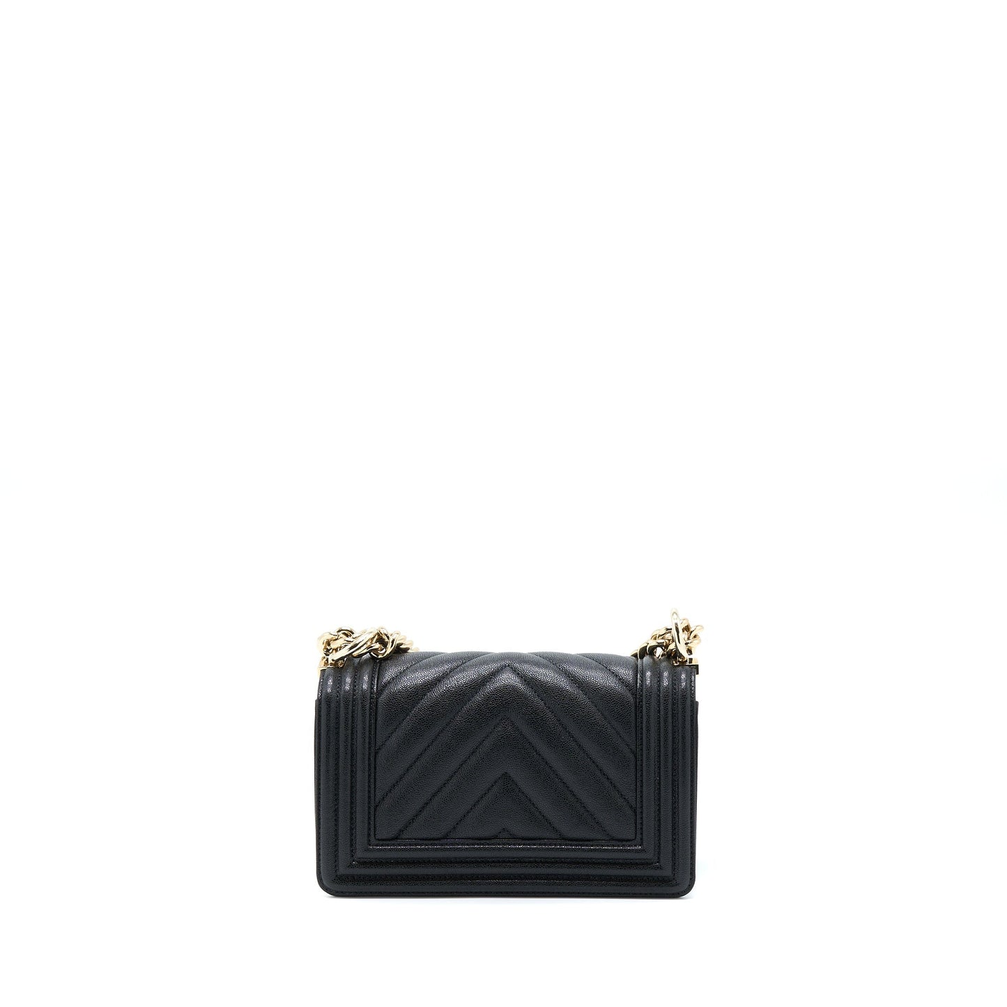 Chanel Small Boy Bag Chevron Caviar Black L