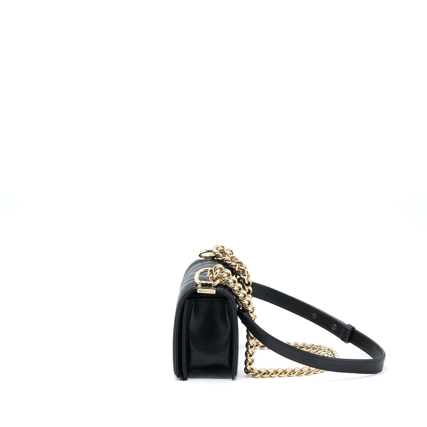 Chanel Small Boy Bag Chevron Caviar Black L