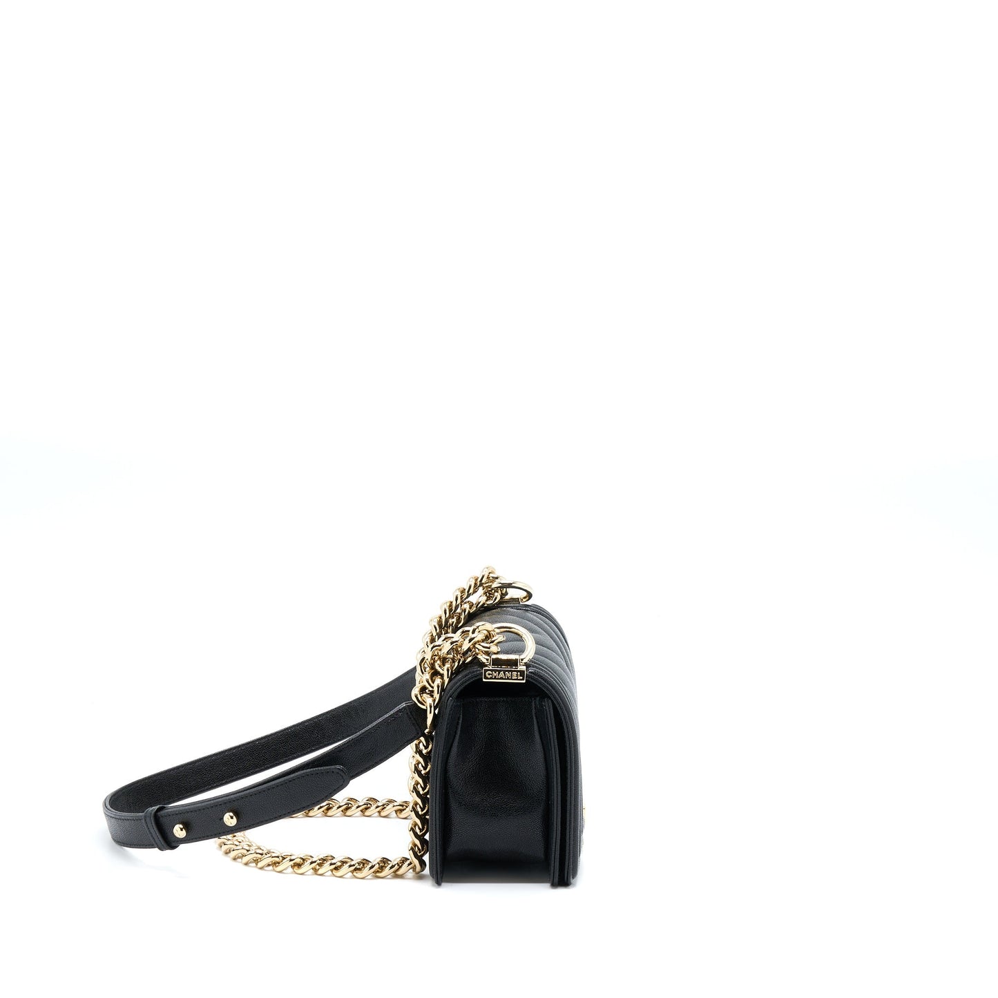 Chanel Small Boy Bag Chevron Caviar Black L