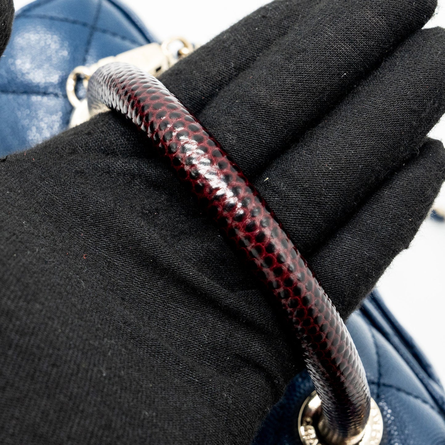 Chanel Small Coco Handle With Lizard Embossed Handle Caviar Navy L(microchip)