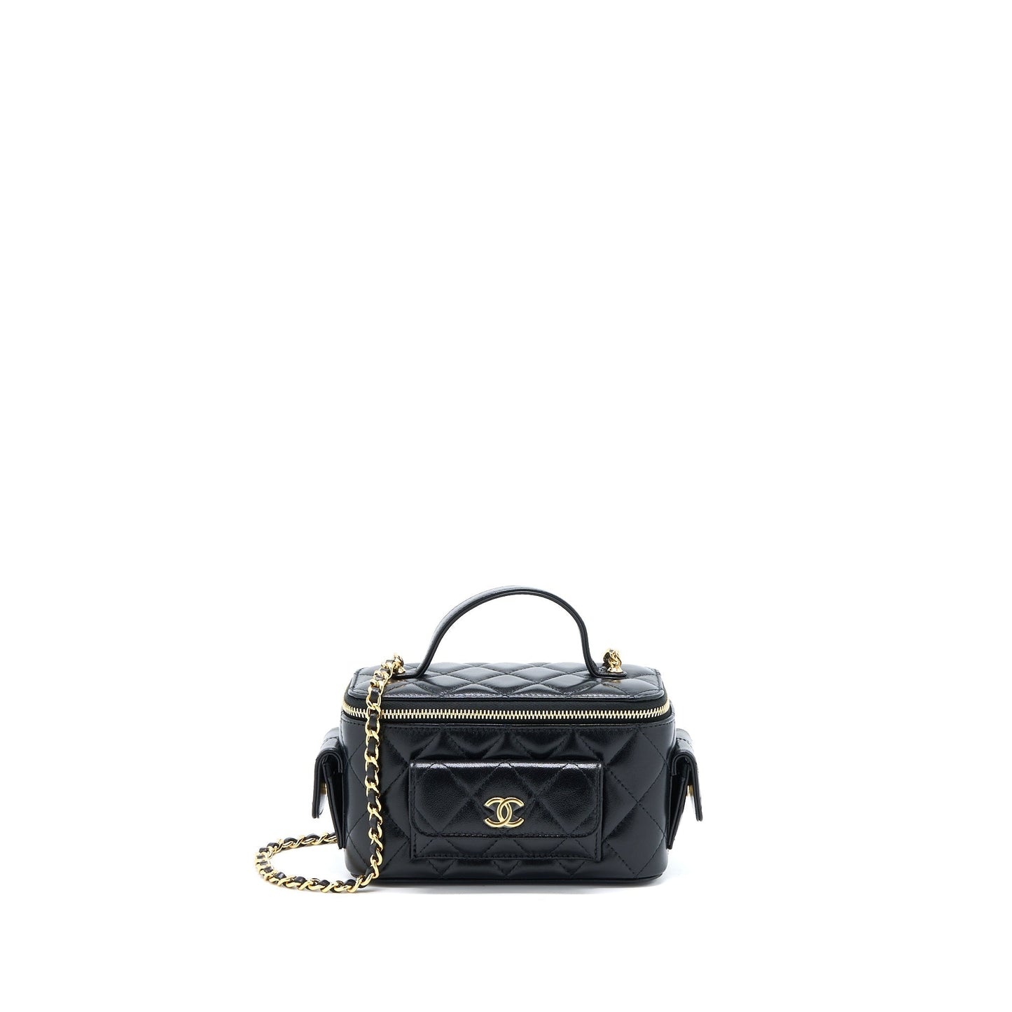 Chanel 22K Top Handle Pocket Long Vanity With Chain Black