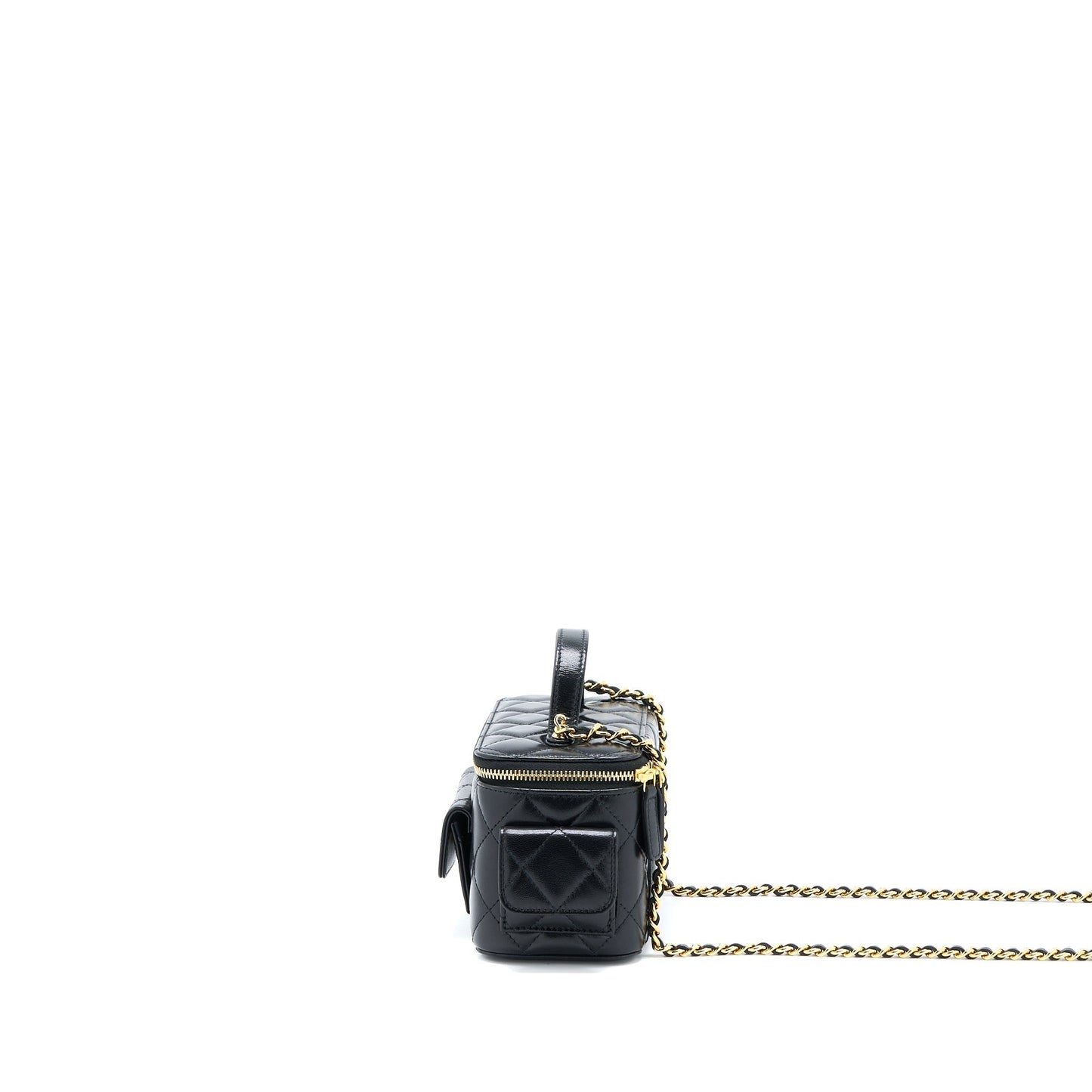 Chanel 22K Top Handle Pocket Long Vanity With Chain Black
